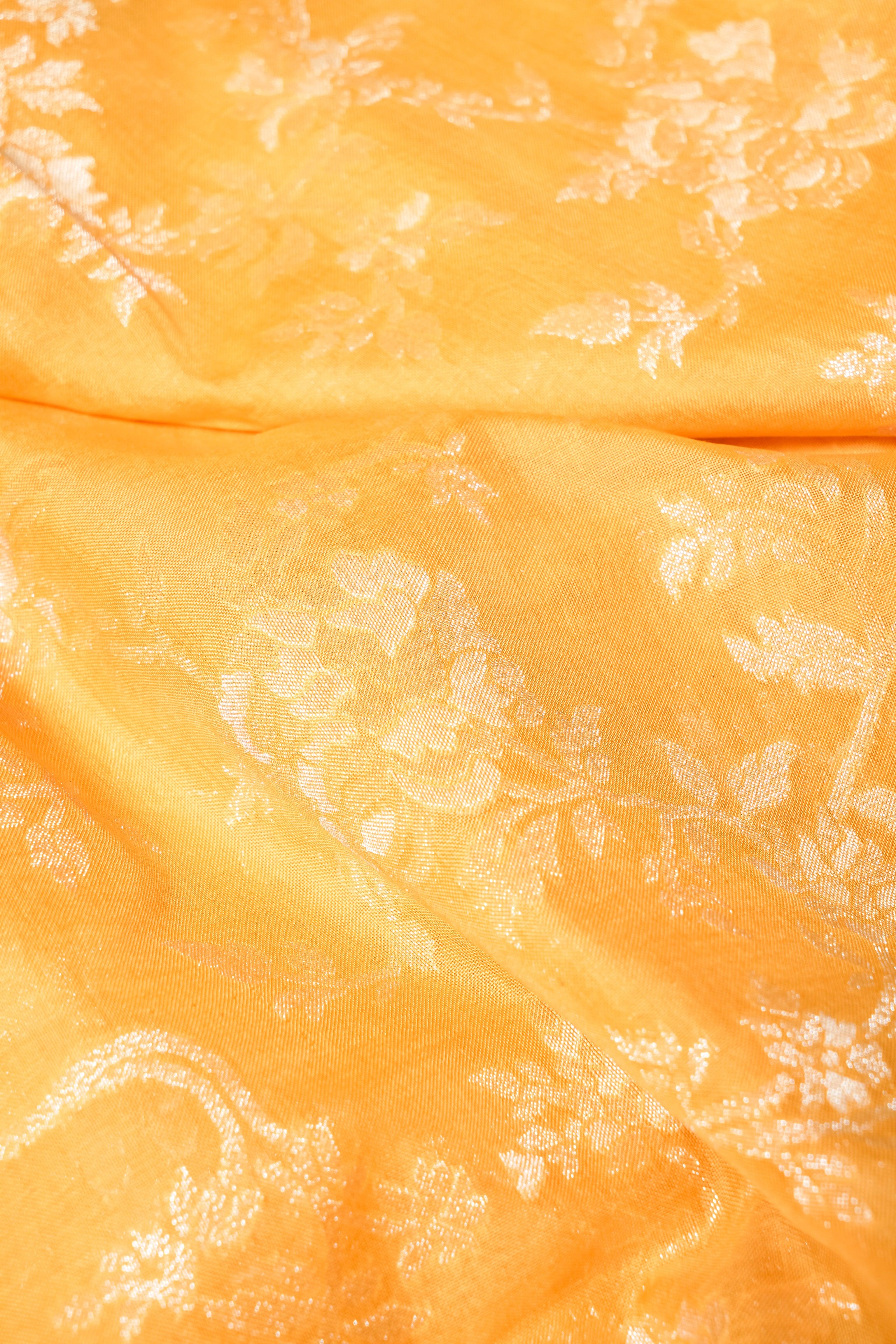 Handwoven Yellow Banarasi Kora Cotton Silk Saree - Sumangal Ekam