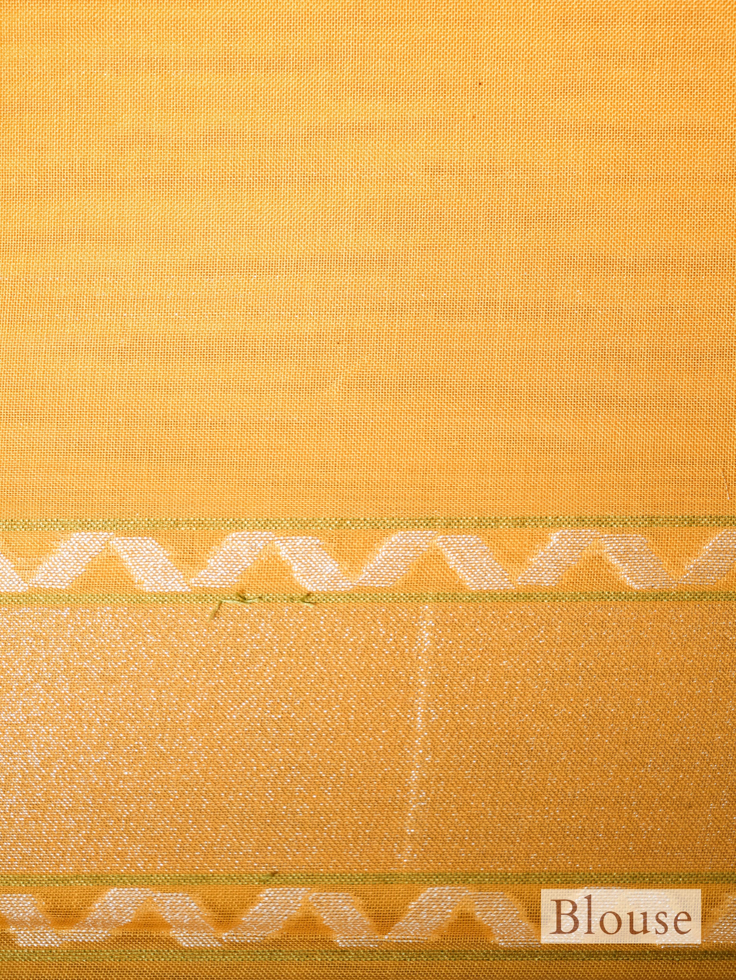 Handwoven Yellow Banarasi Kora Cotton Silk Saree - Sumangal Ekam