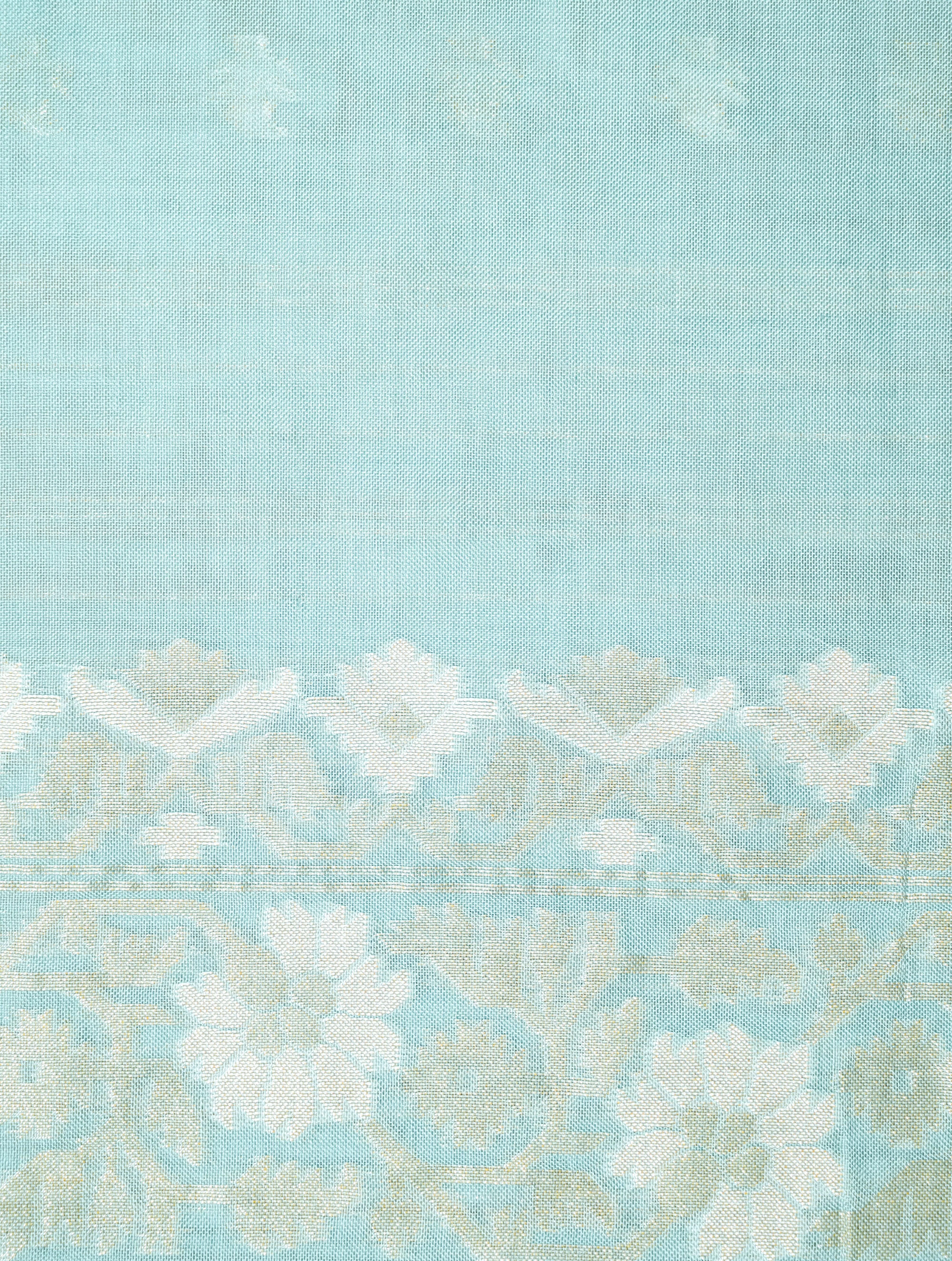 Handwoven Aqua Green Banarasi Kora Cotton Silk Saree - Sumangal Ekam