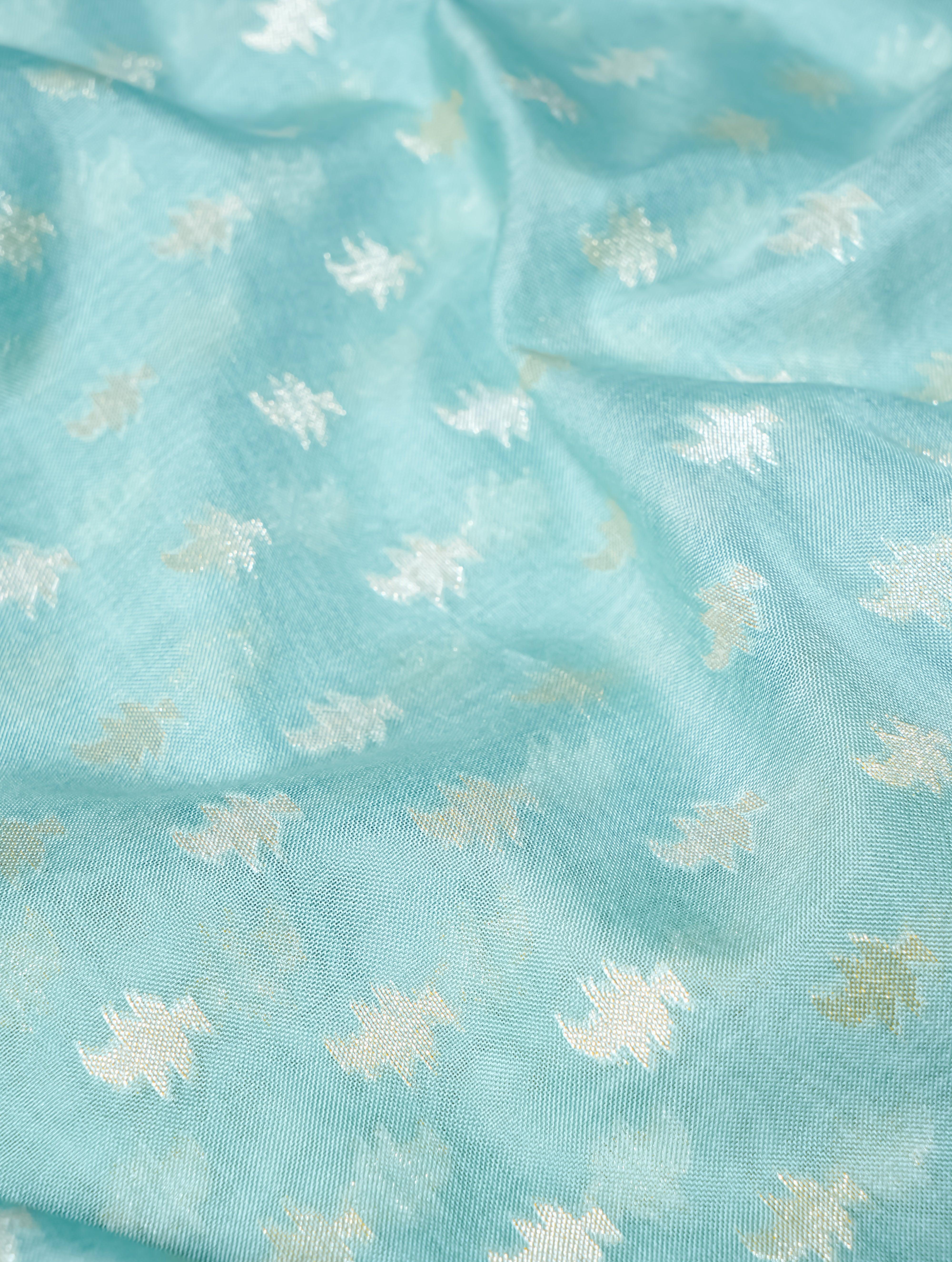Handwoven Aqua Green Banarasi Kora Cotton Silk Saree - Sumangal Ekam