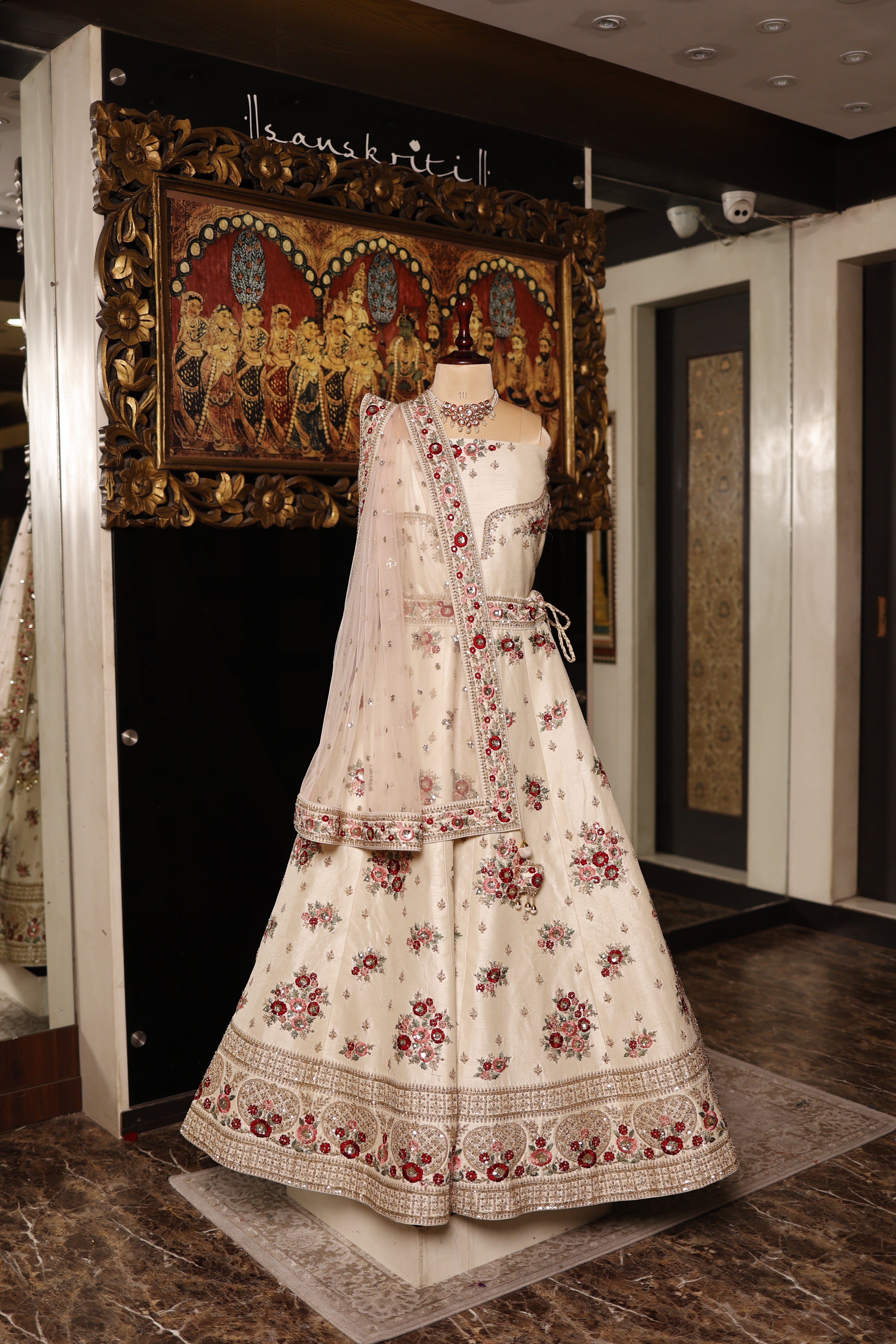 Designer Off White Raw Silk Party Wear Lehenga