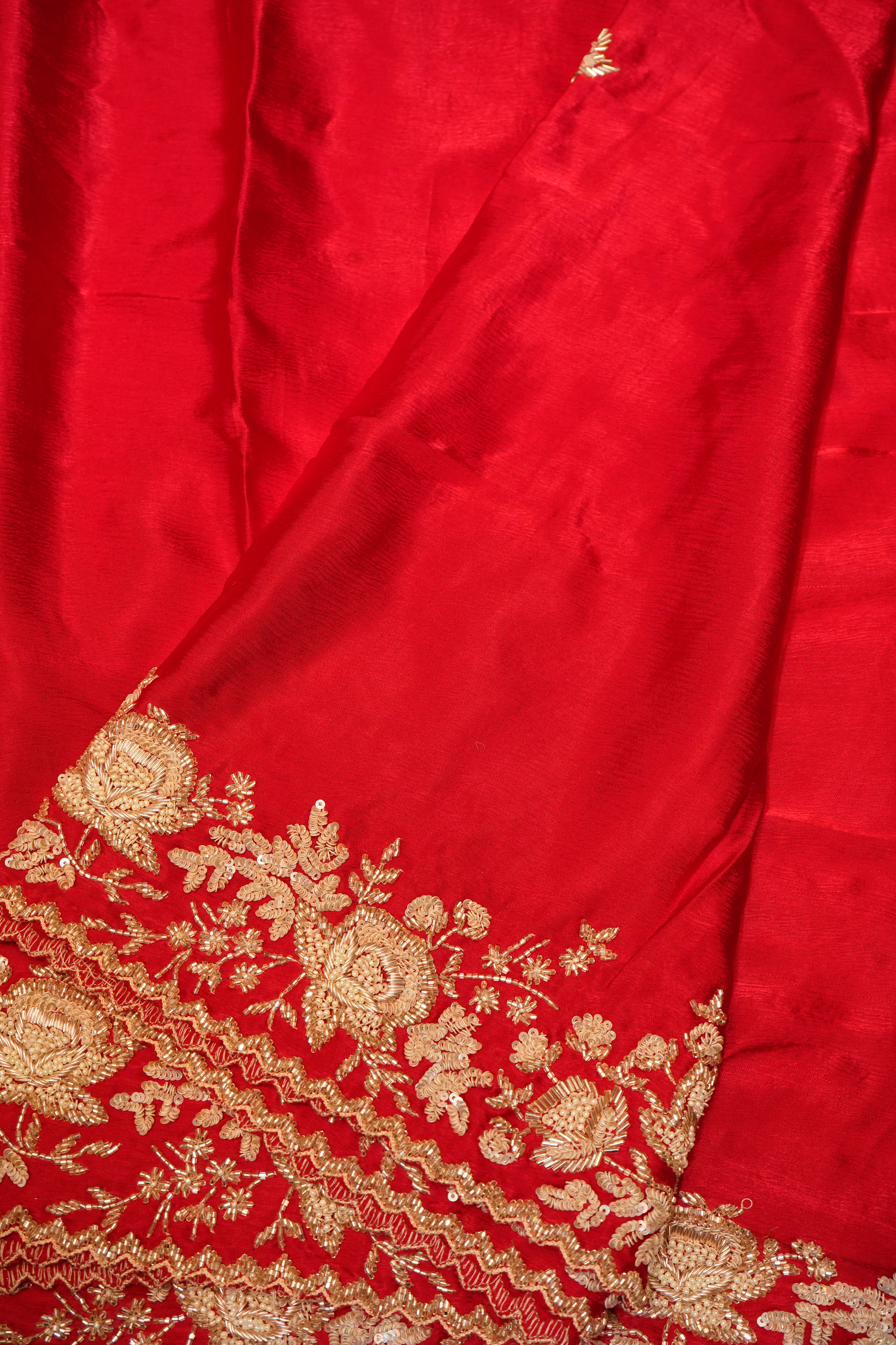 Designer Red Crepe Silk Saree
