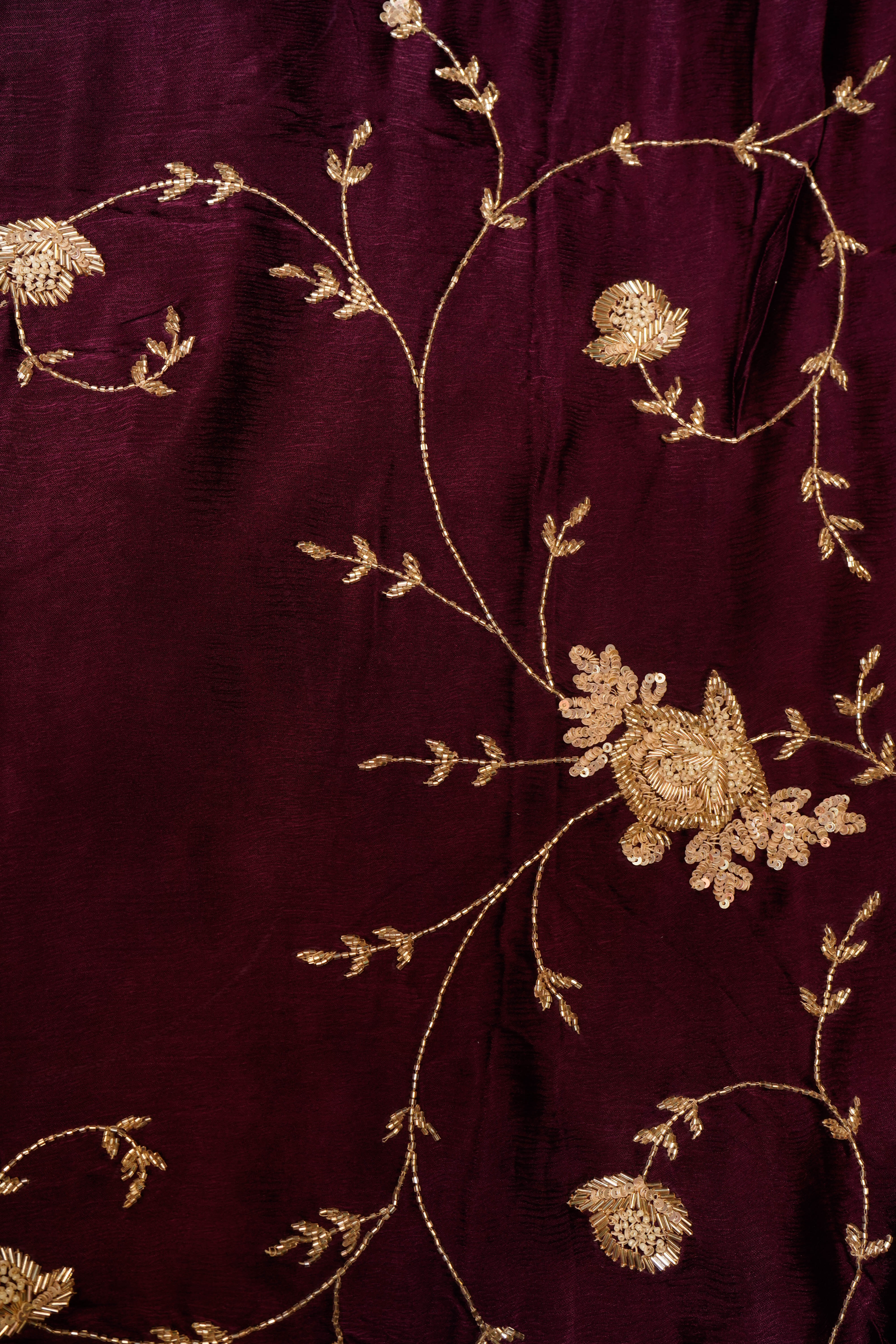 Designer Wine Crepe Silk Saree