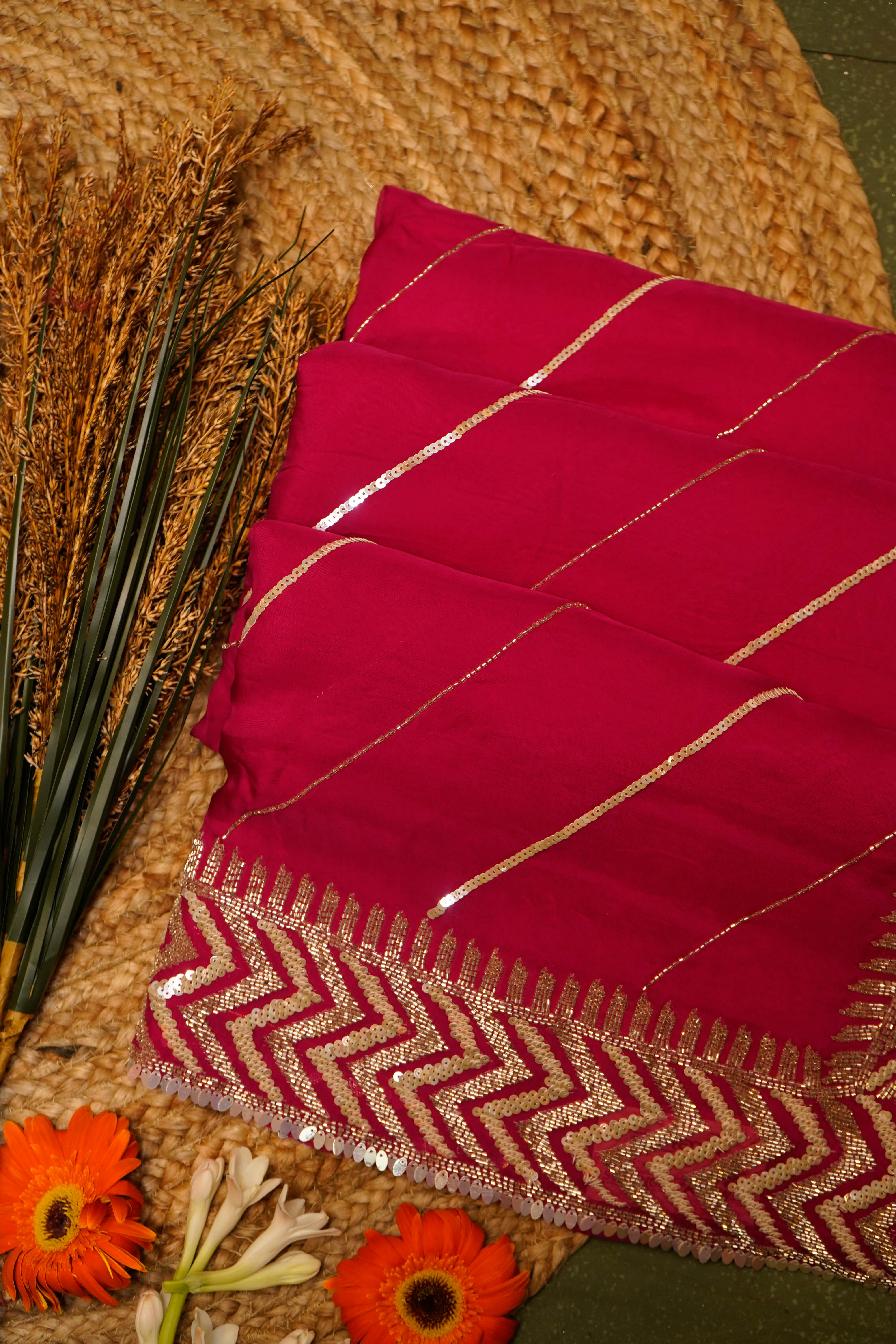 Designer Dark Pink Organza Saree