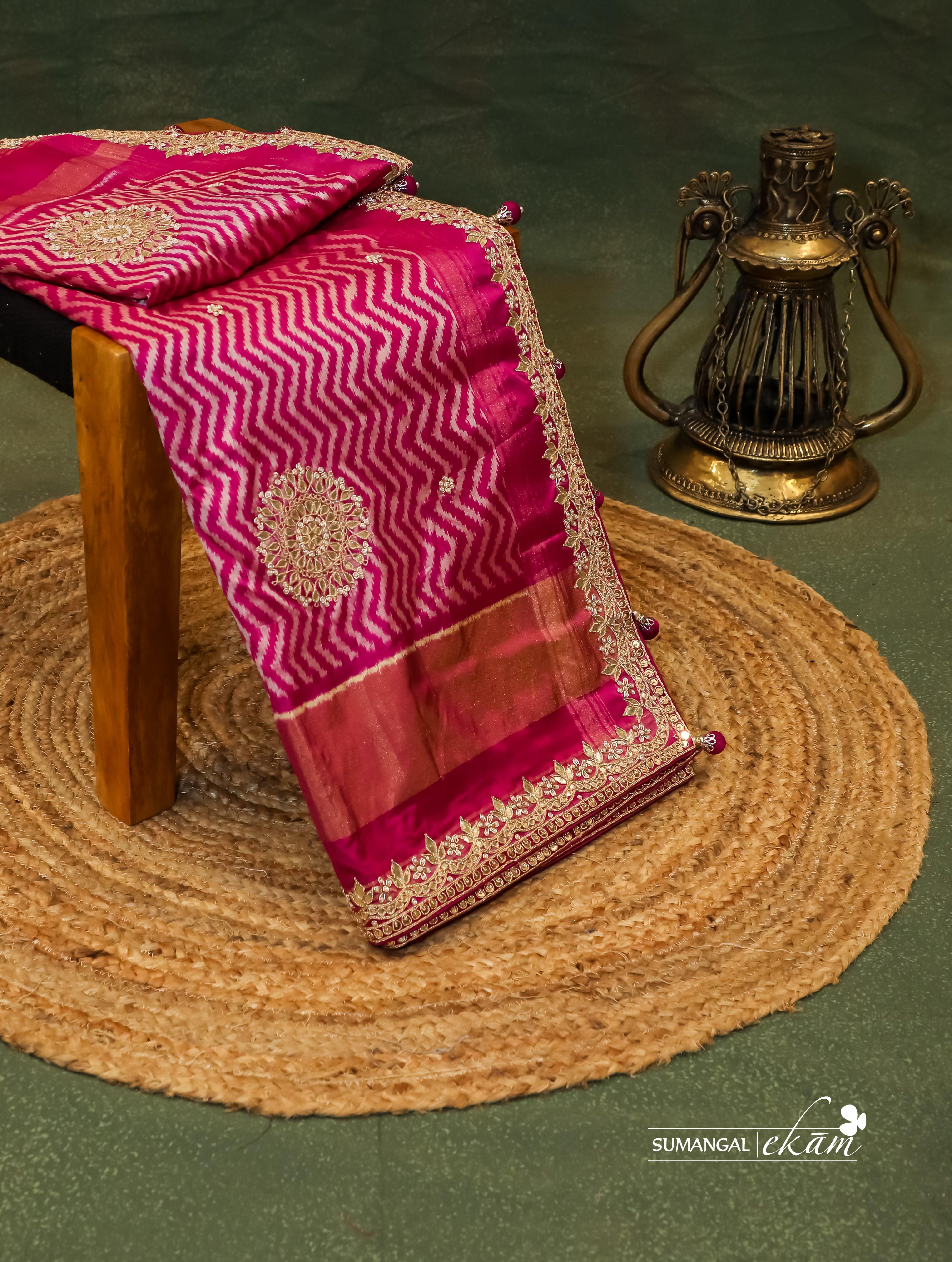 Designer Rani Pink Katan Silk Saree - Sumangal Ekam