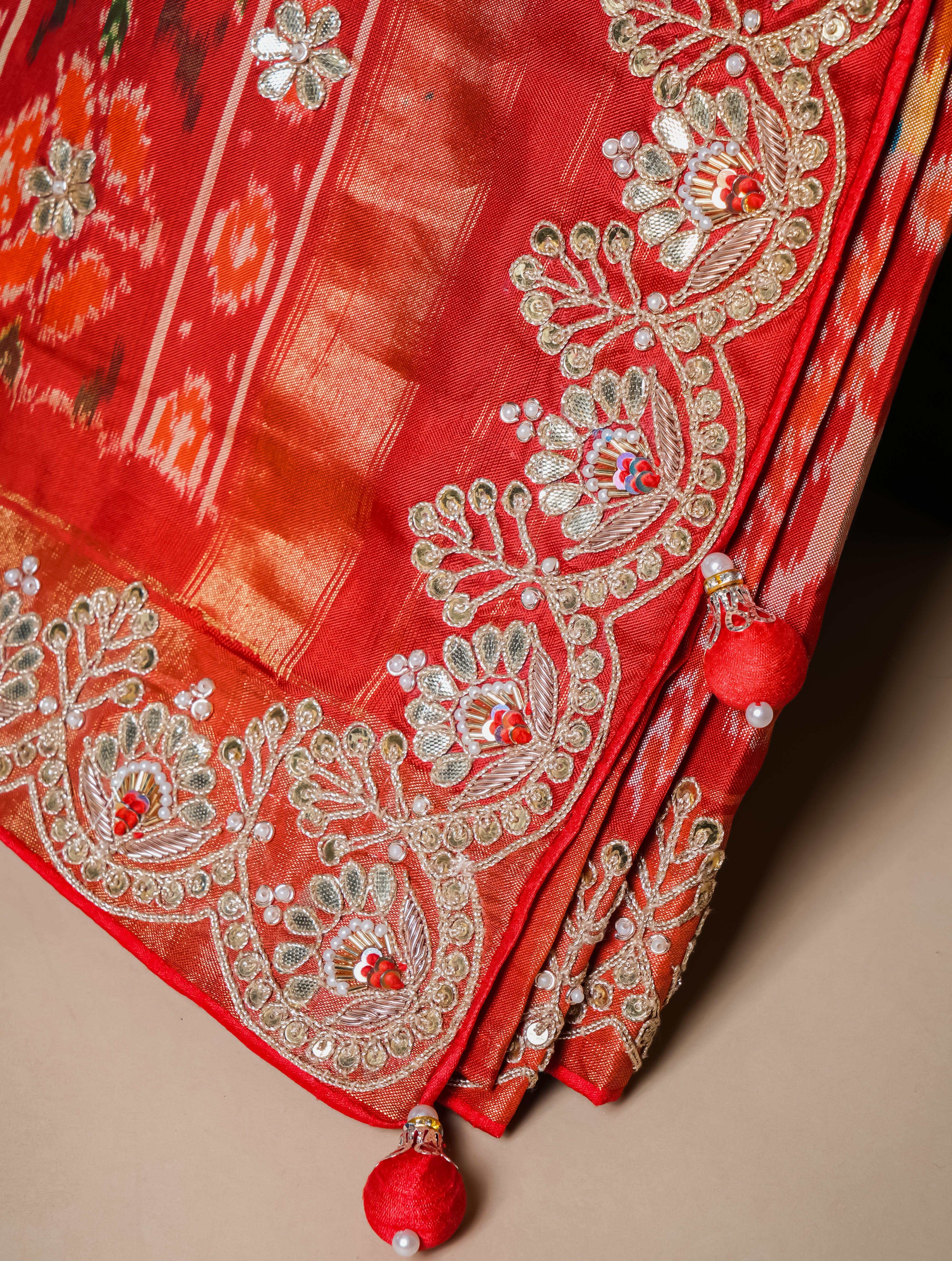 Designer Multi Color Katan Silk Saree - Sumangal Ekam