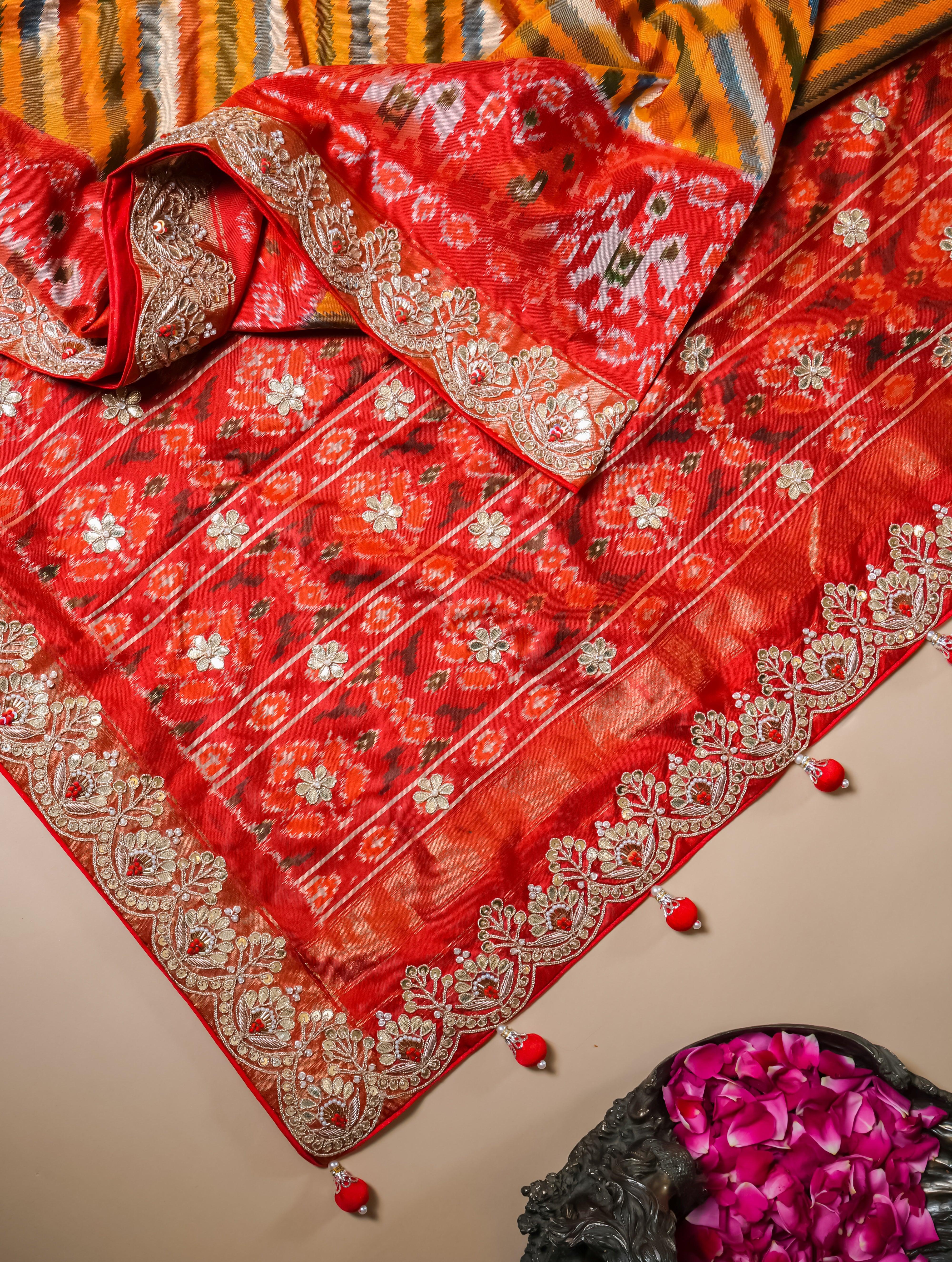 Designer Multi Color Katan Silk Saree - Sumangal Ekam