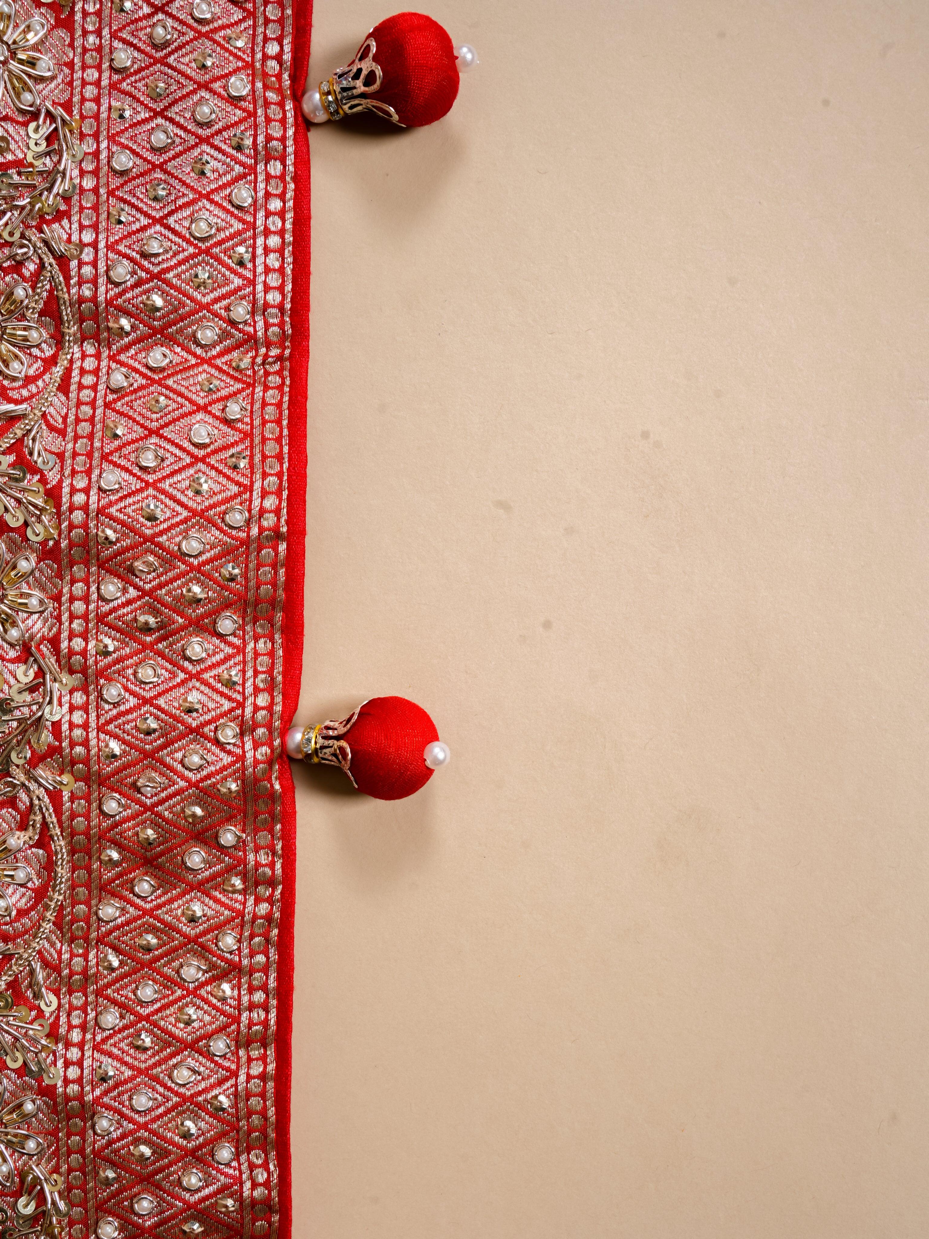 Handwoven Red Banarasi Katan Silk Saree - Sumangal Ekam