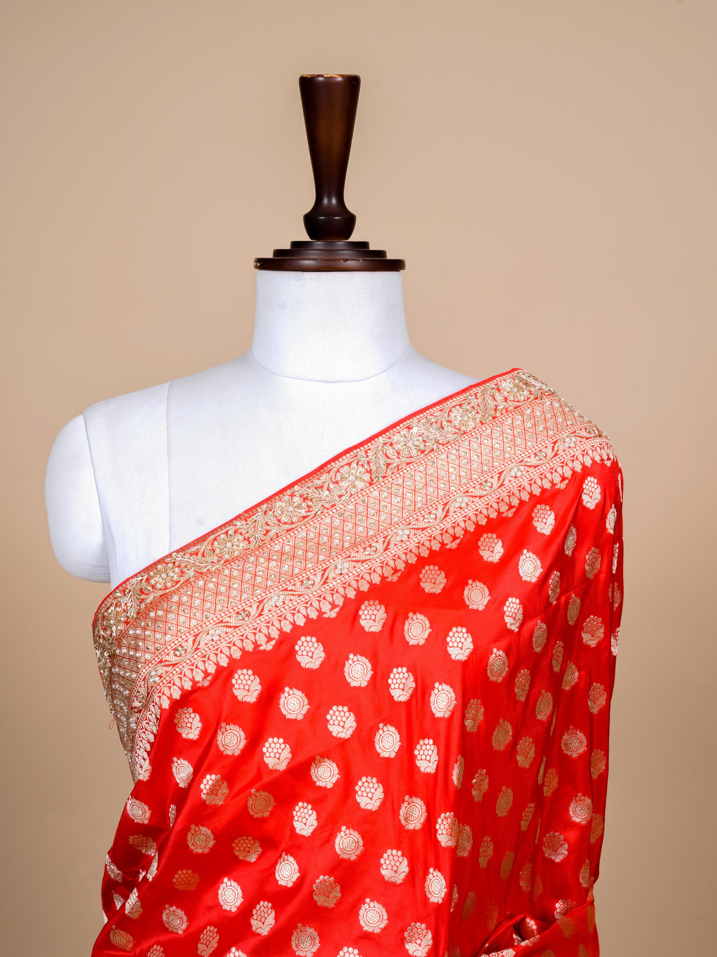 Handwoven Red Banarasi Katan Silk Saree - Sumangal Ekam