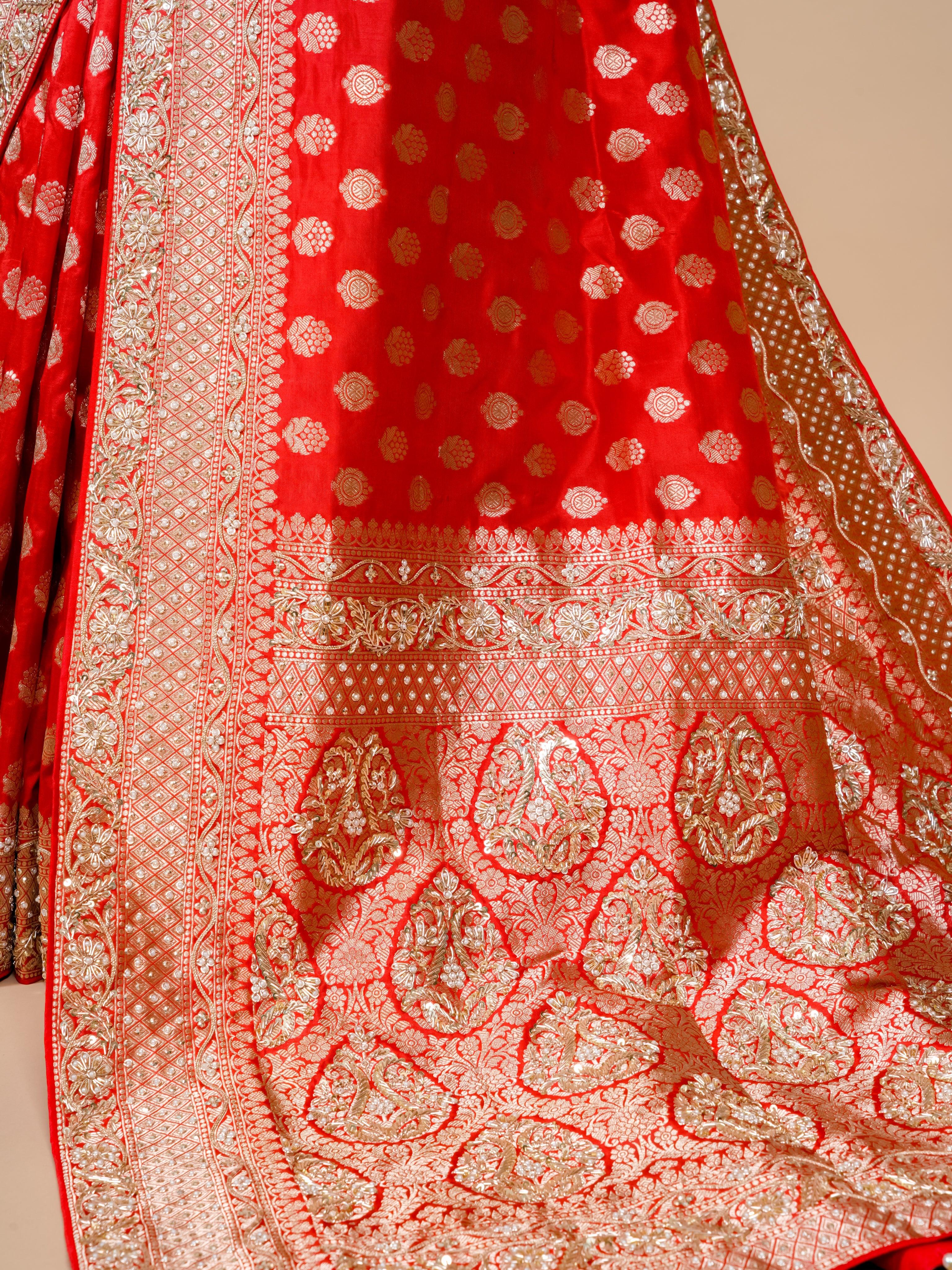 Handwoven Red Banarasi Katan Silk Saree - Sumangal Ekam
