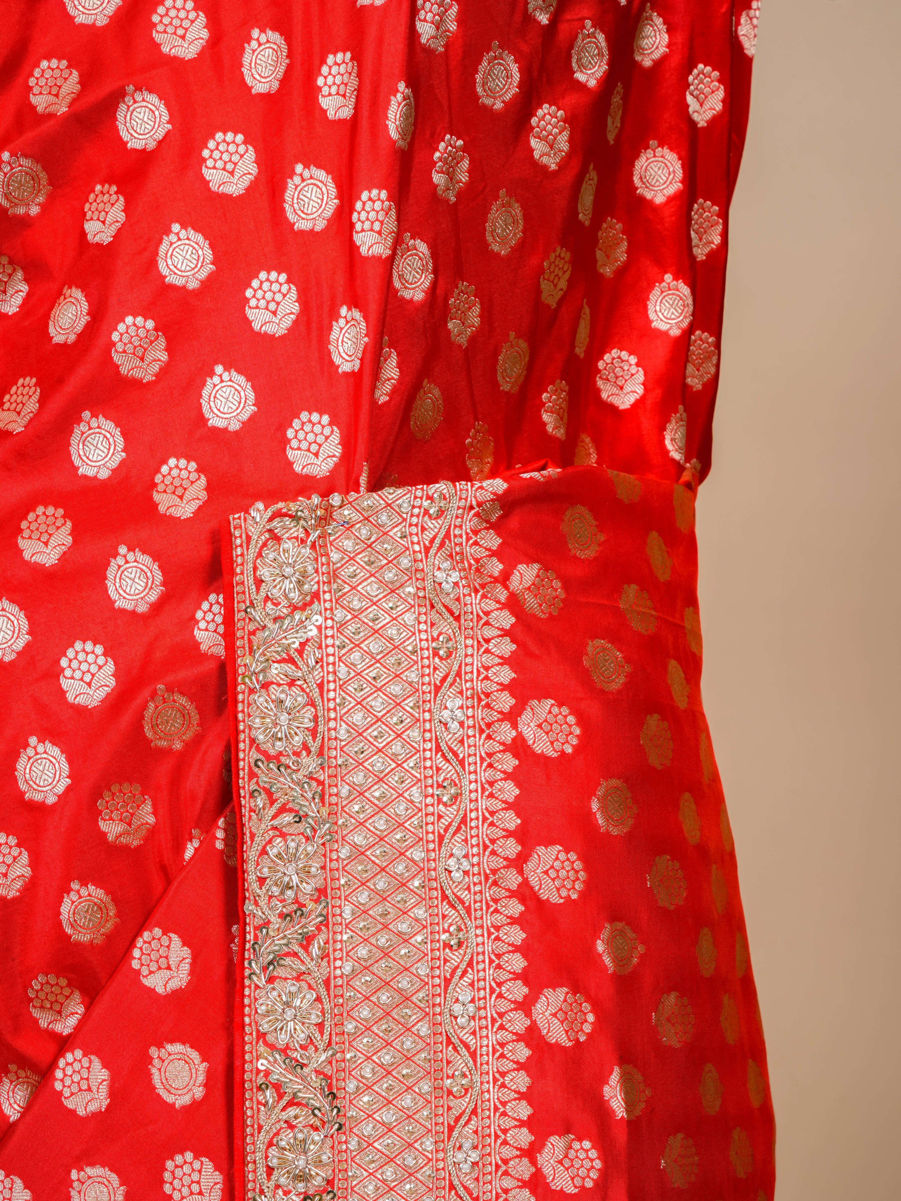 Handwoven Red Banarasi Katan Silk Saree - Sumangal Ekam