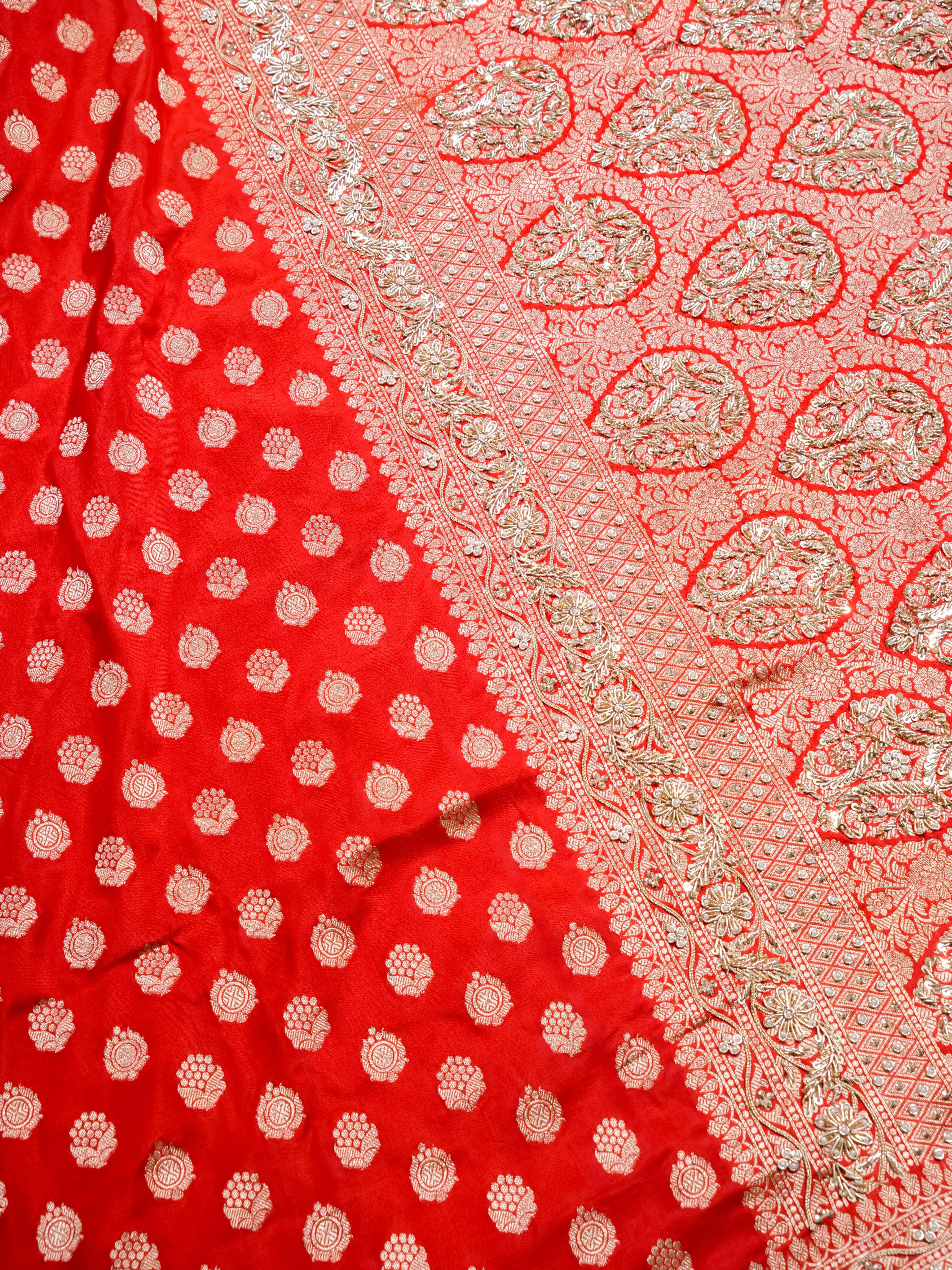Handwoven Red Banarasi Katan Silk Saree - Sumangal Ekam