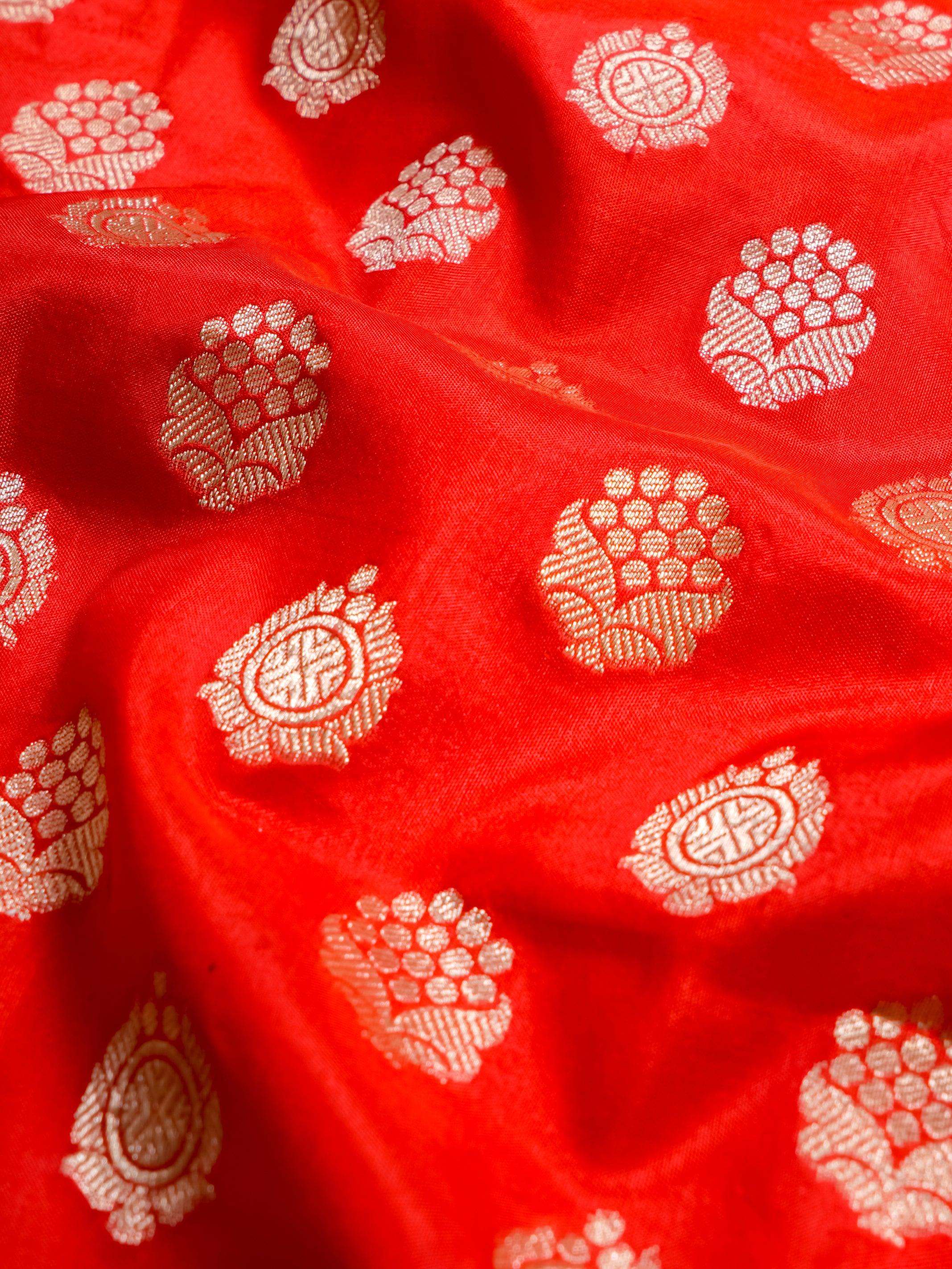 Handwoven Red Banarasi Katan Silk Saree - Sumangal Ekam