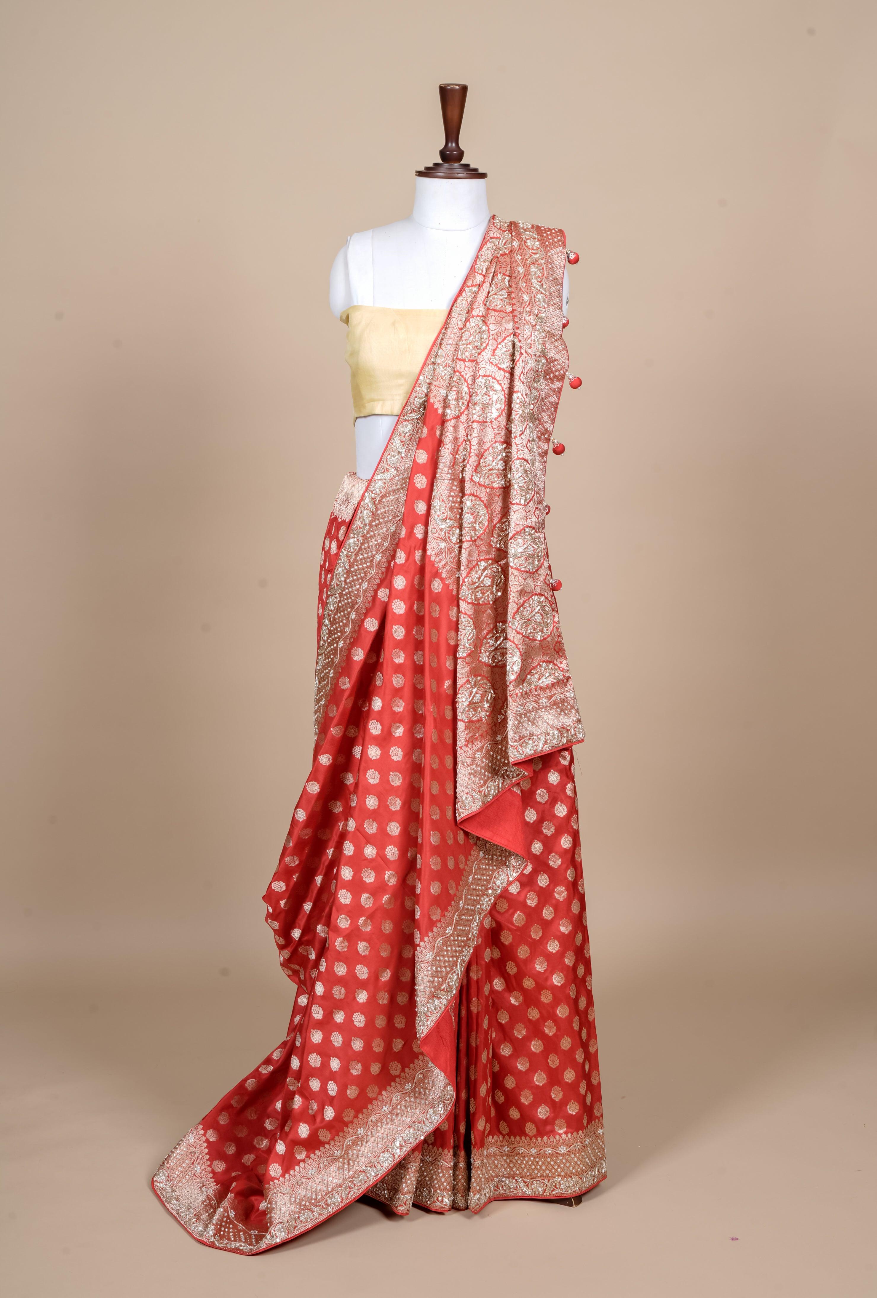 Handwoven Red Banarasi Katan Silk Saree - Sumangal Ekam