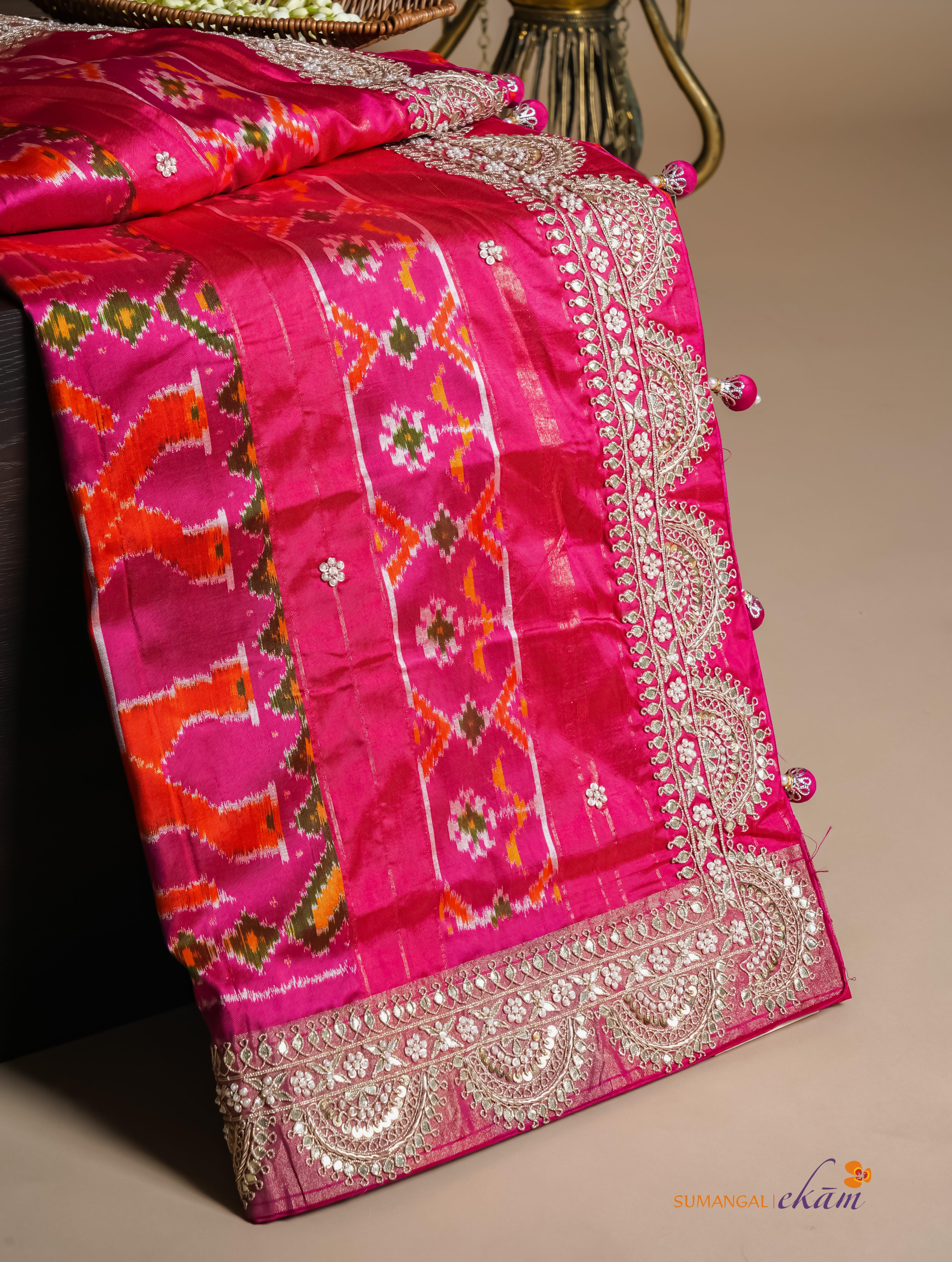 Designer Pink Banarasi Katan Silk Saree - Sumangal Ekam