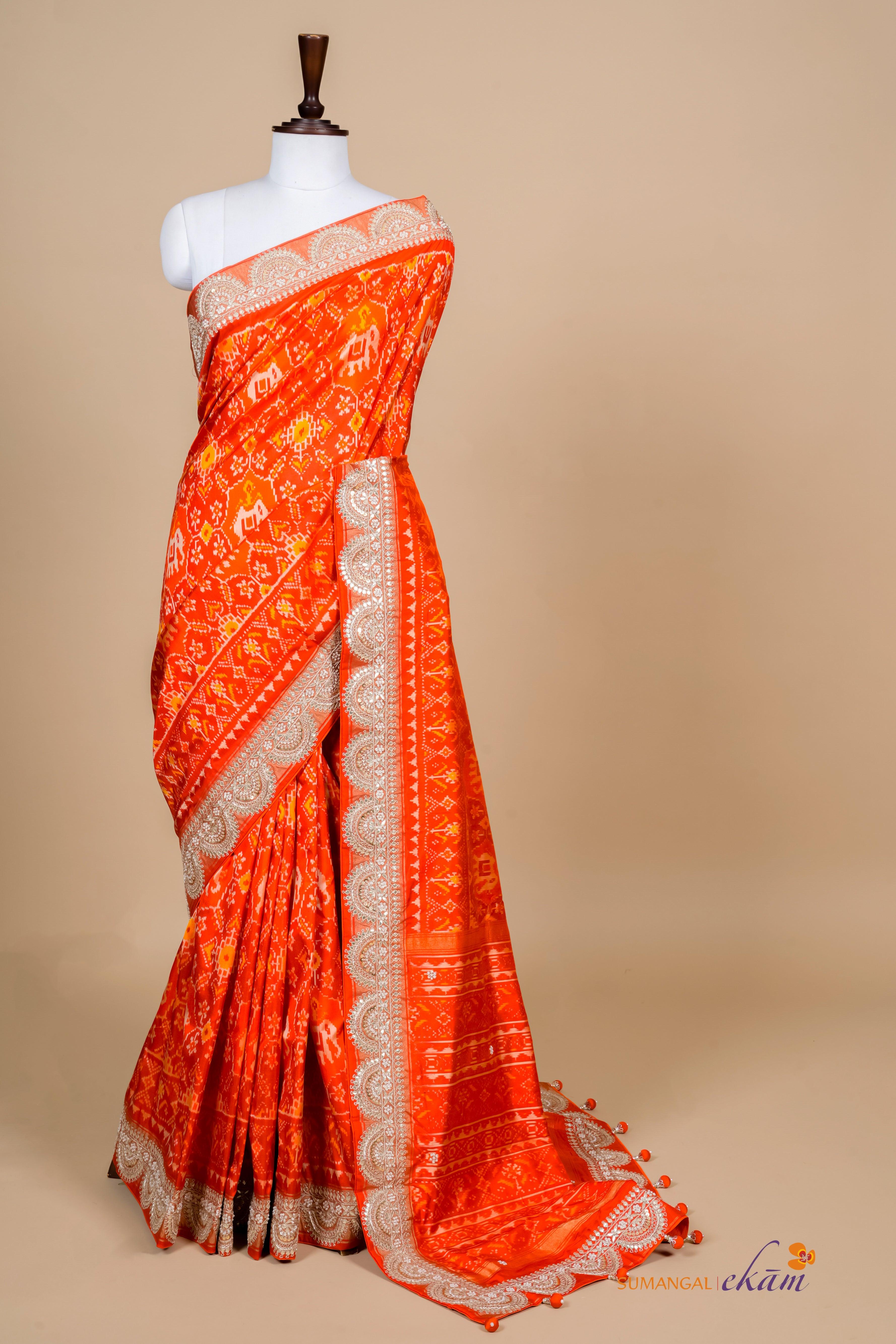 Handwoven Red Banarasi Patola Silk  Saree - Sumangal Ekam
