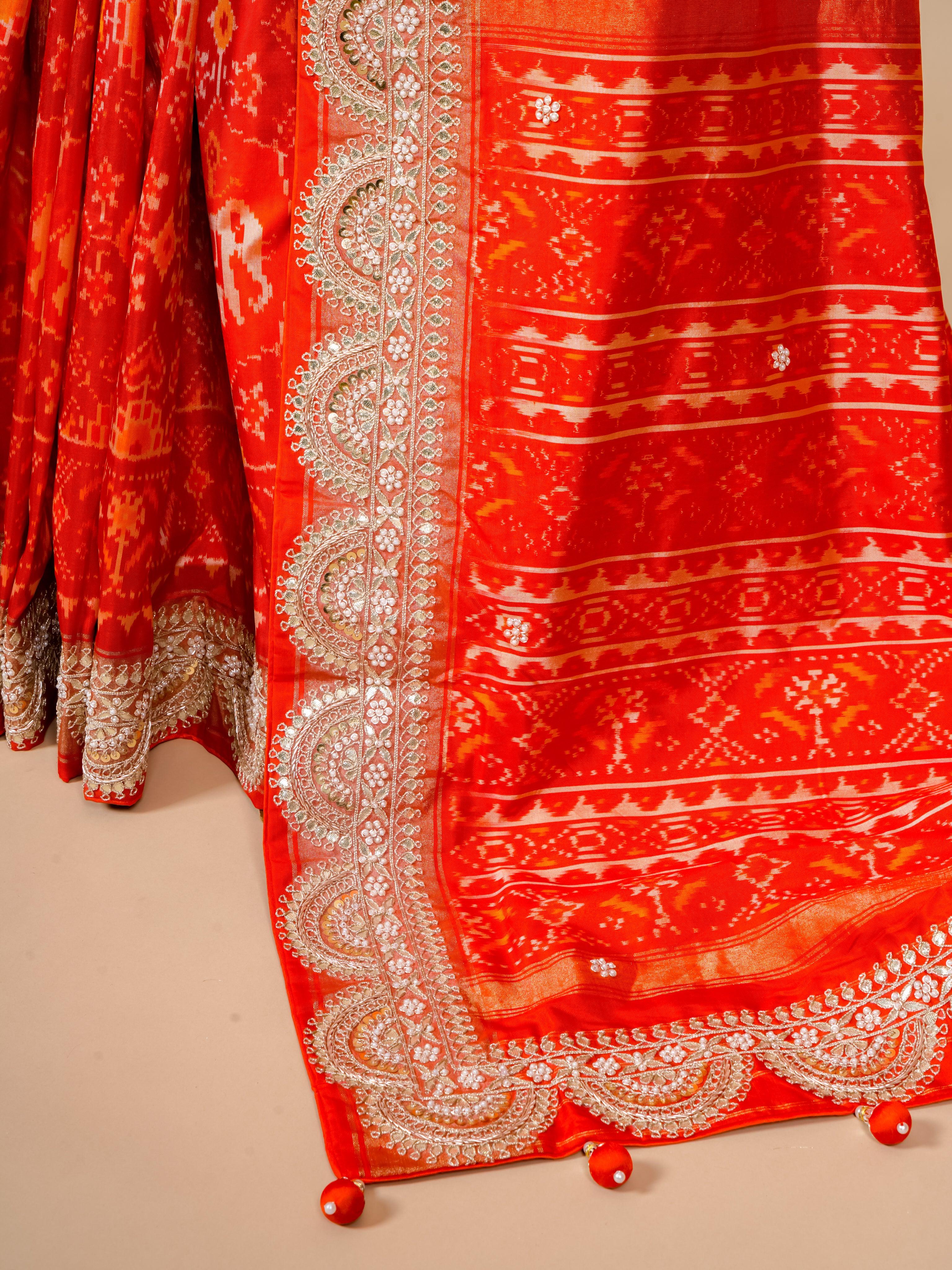 Handwoven Red Banarasi Patola Silk  Saree - Sumangal Ekam