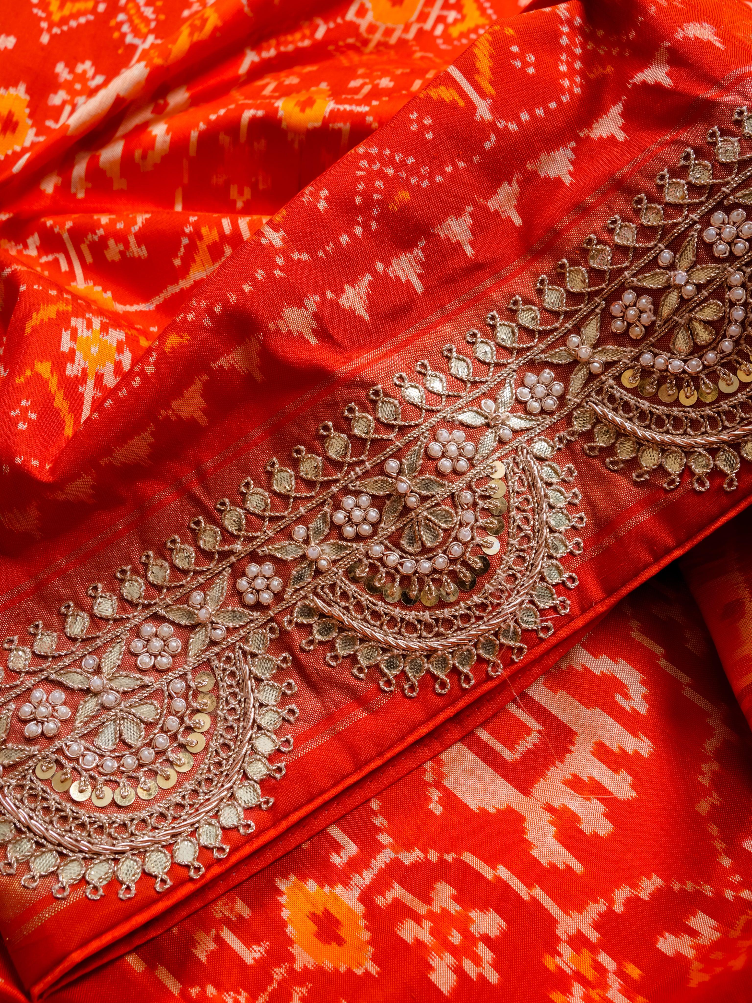 Handwoven Red Banarasi Patola Silk  Saree - Sumangal Ekam