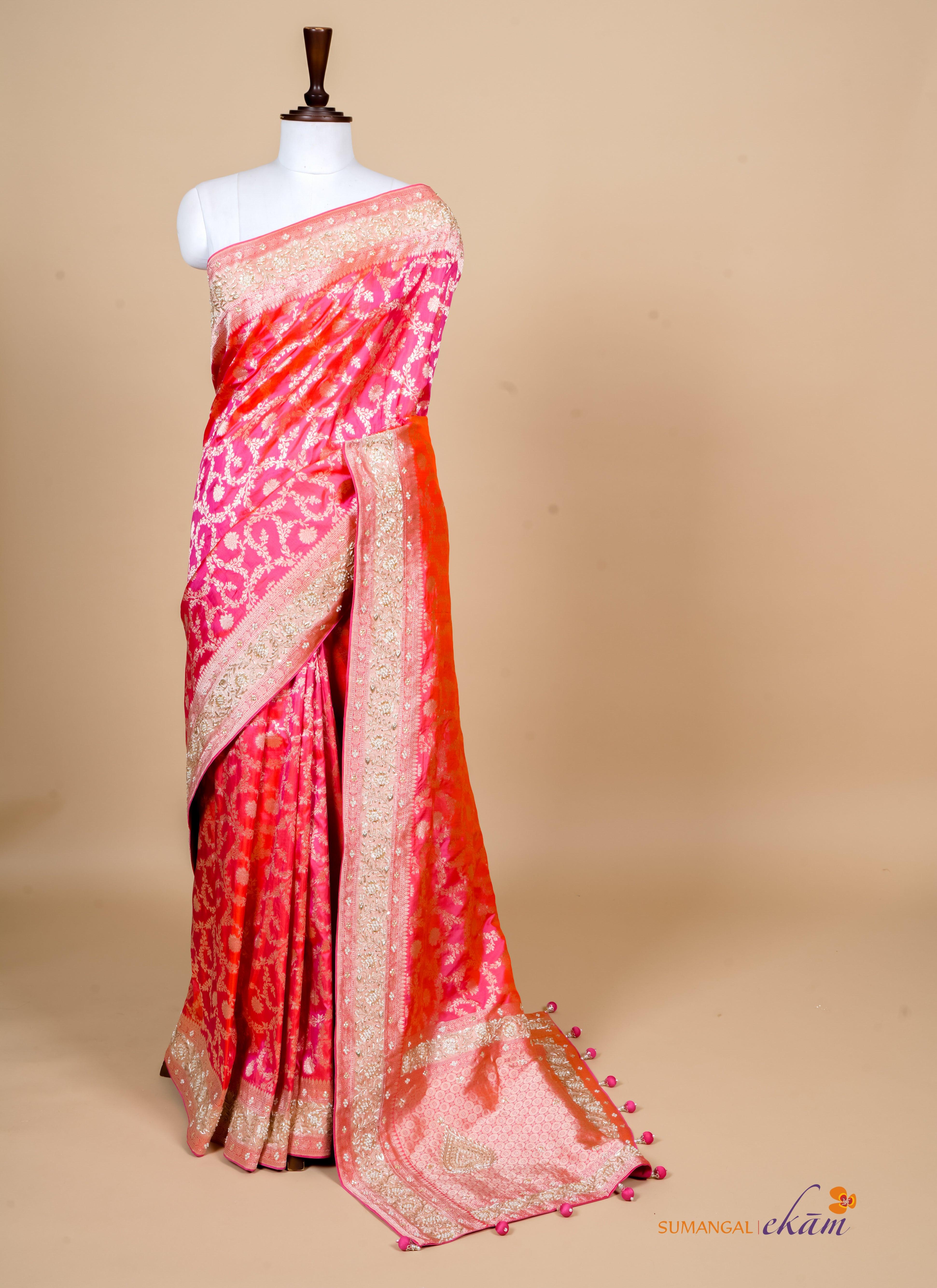 Handwoven Pink Banarasi Katan Silk Saree - Sumangal Ekam