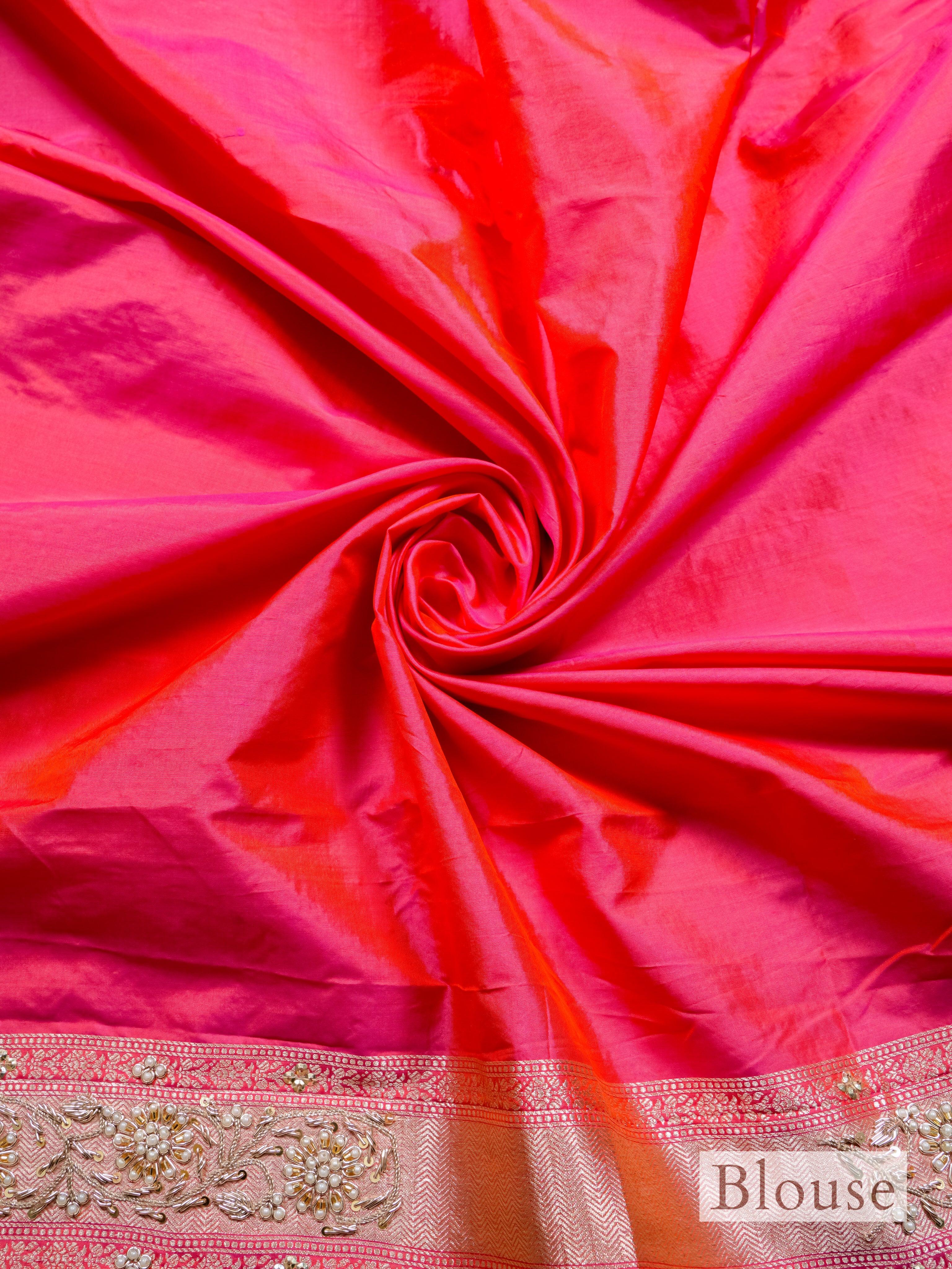 Handwoven Pink Banarasi Katan Silk Saree - Sumangal Ekam