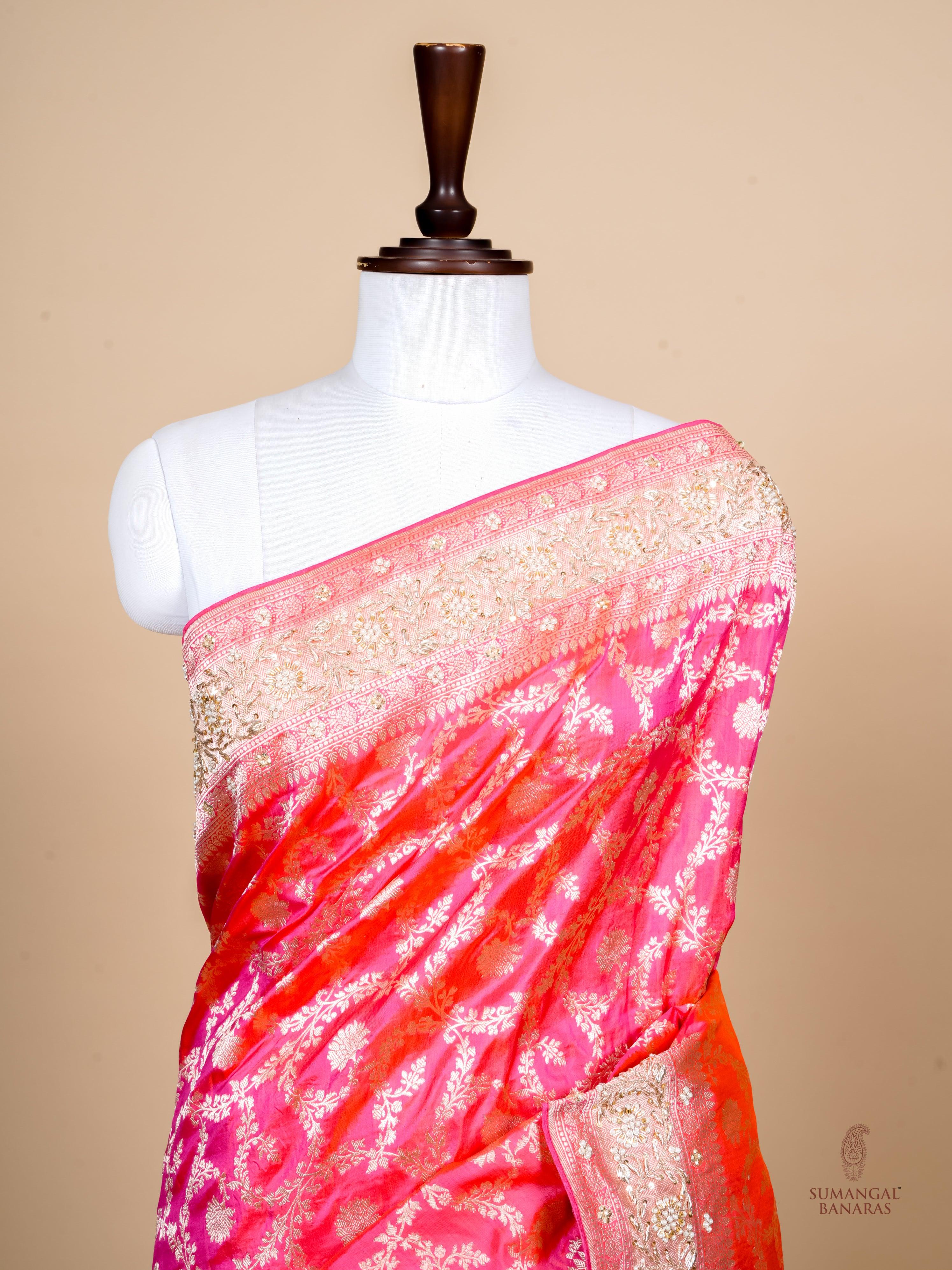 Handwoven Pink Banarasi Katan Silk Saree - Sumangal Ekam