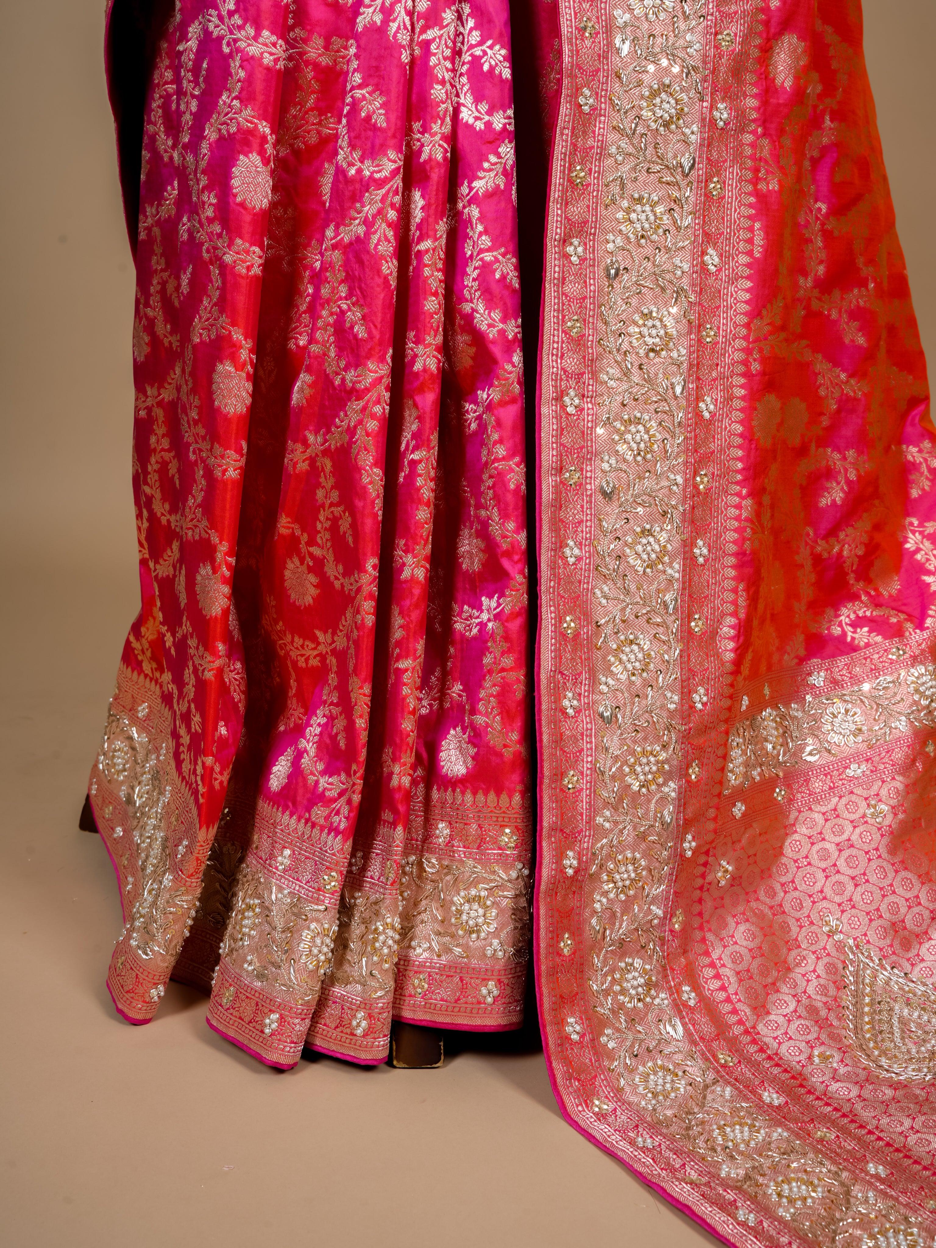 Handwoven Pink Banarasi Katan Silk Saree - Sumangal Ekam