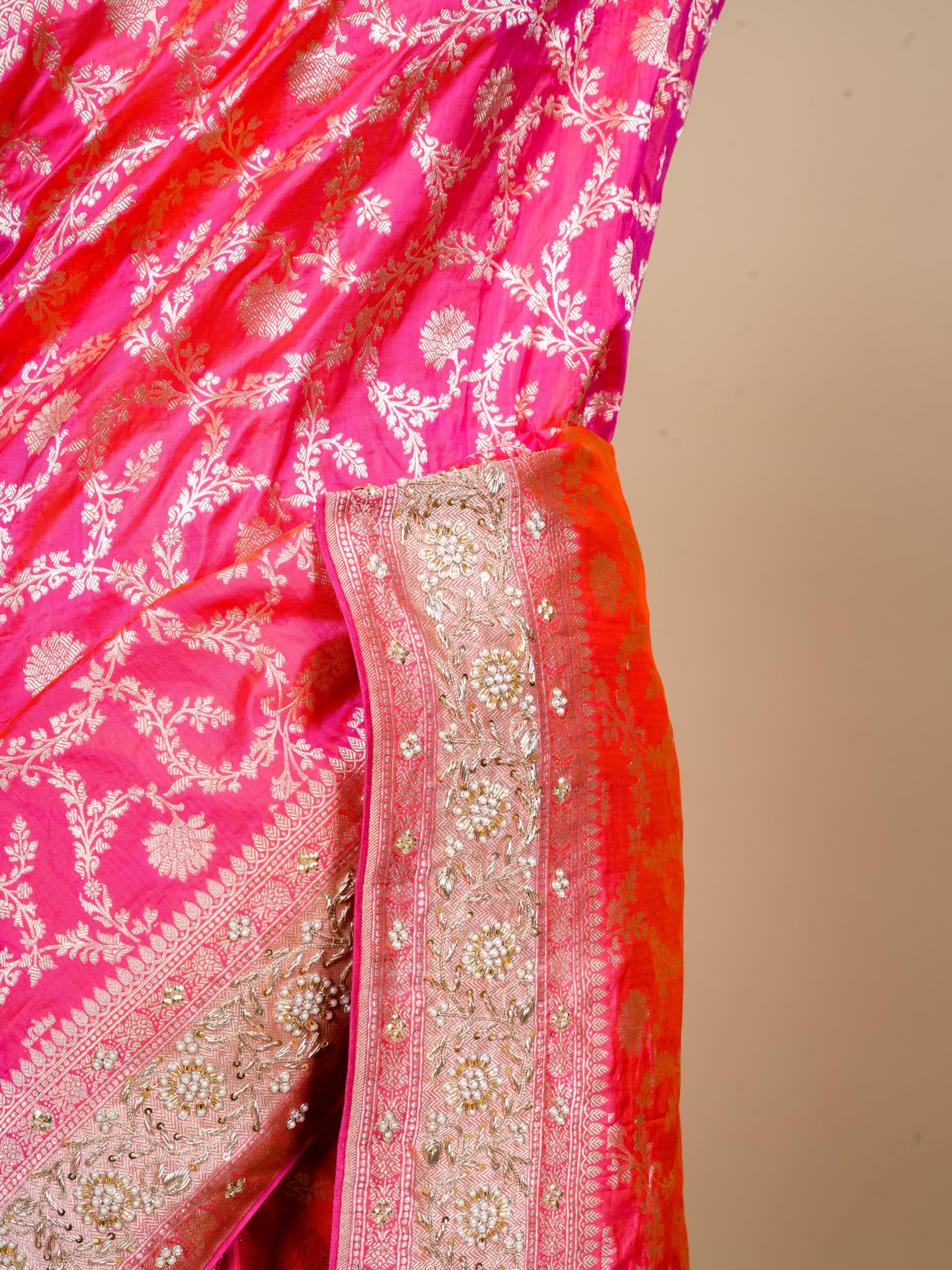Handwoven Pink Banarasi Katan Silk Saree - Sumangal Ekam