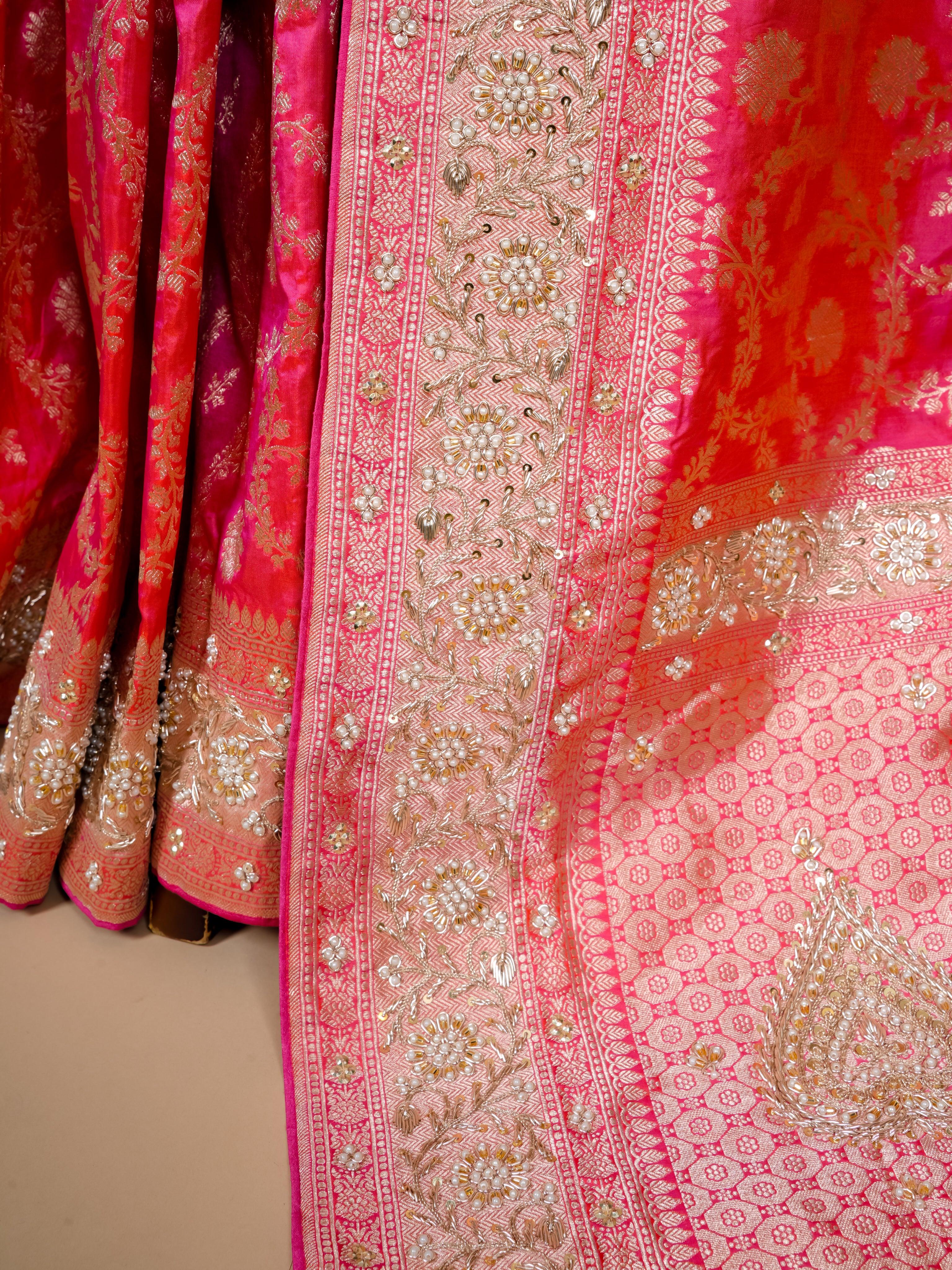 Handwoven Pink Banarasi Katan Silk Saree - Sumangal Ekam