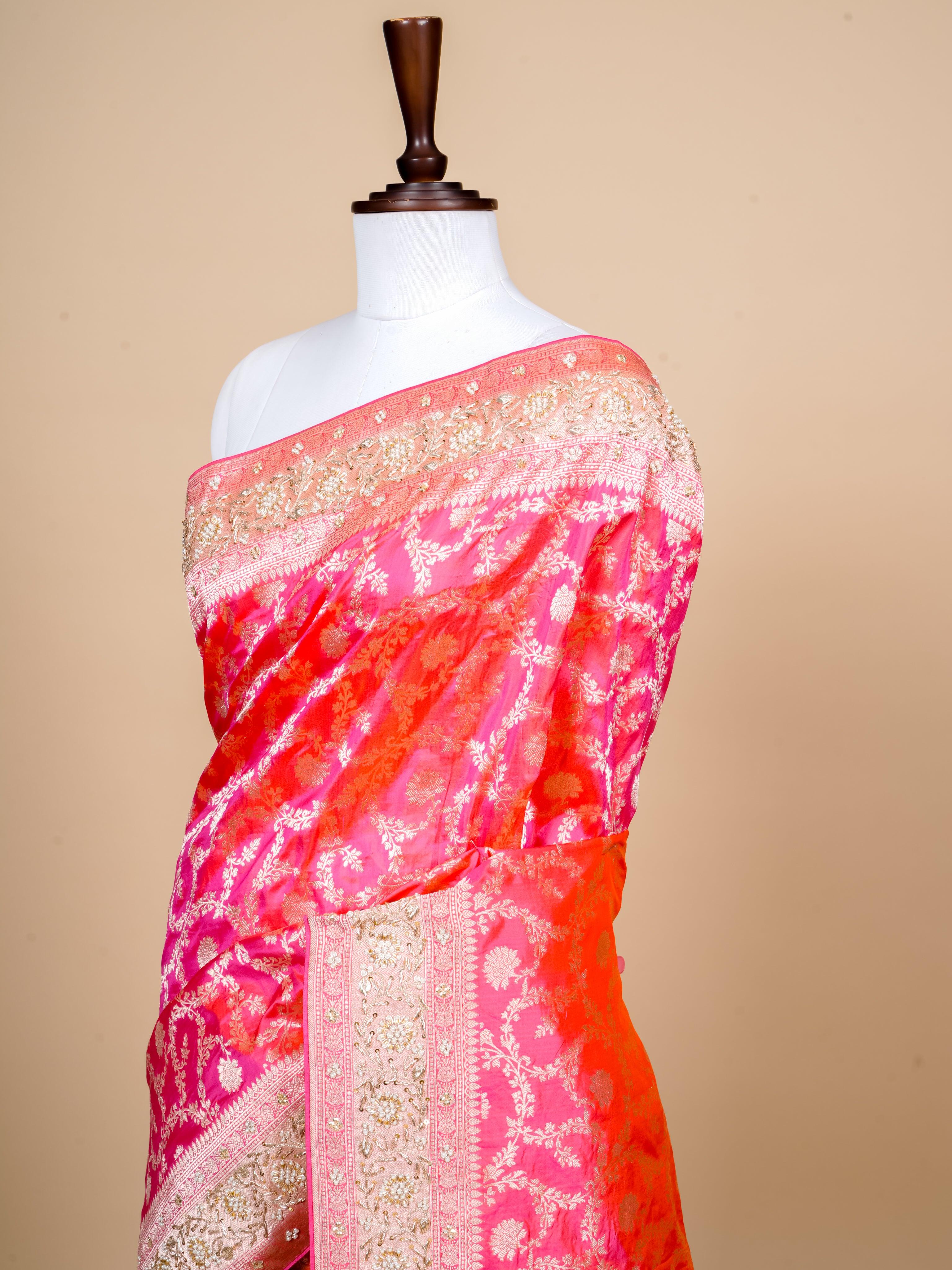 Handwoven Pink Banarasi Katan Silk Saree - Sumangal Ekam