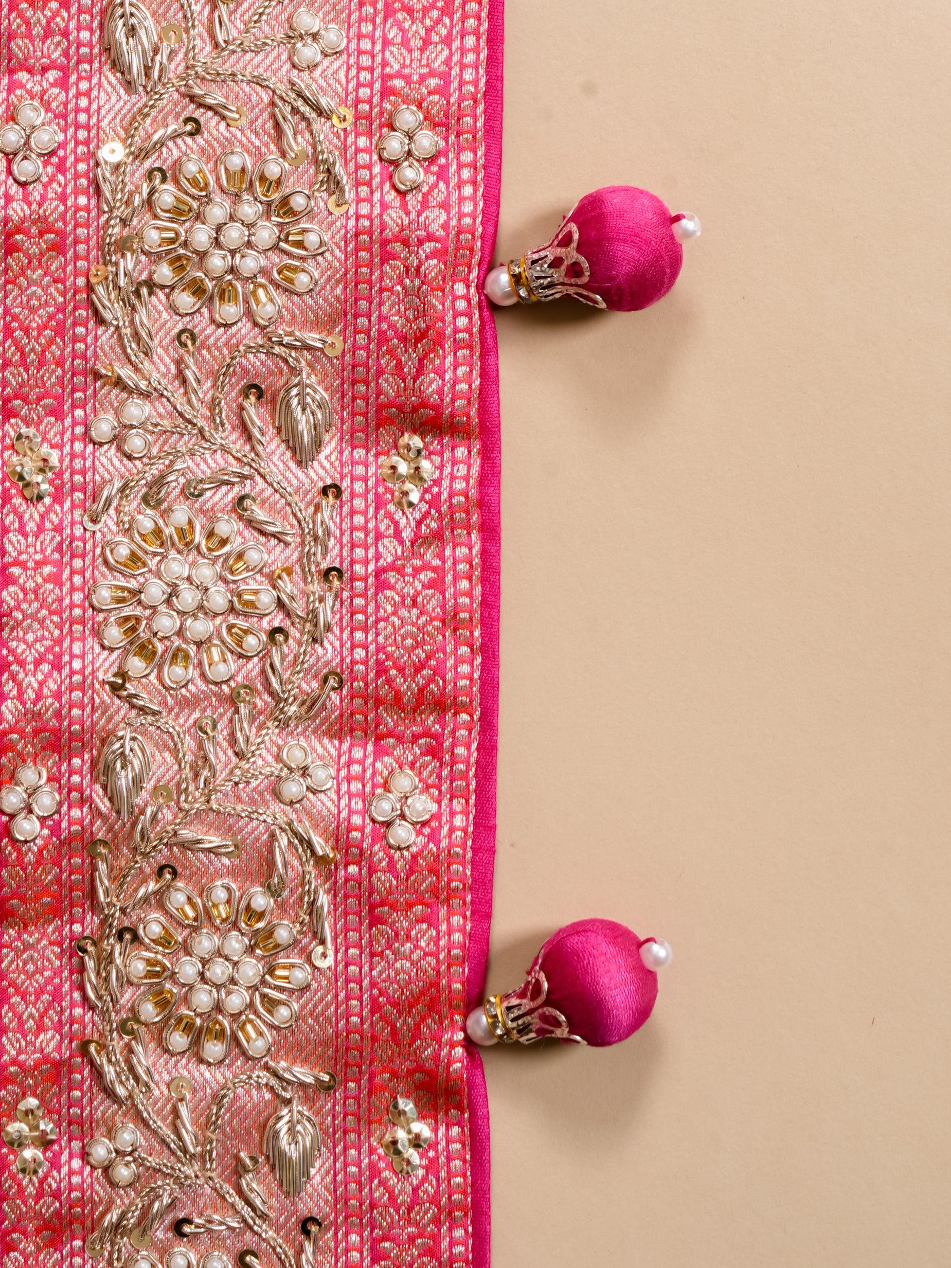 Handwoven Pink Banarasi Katan Silk Saree - Sumangal Ekam