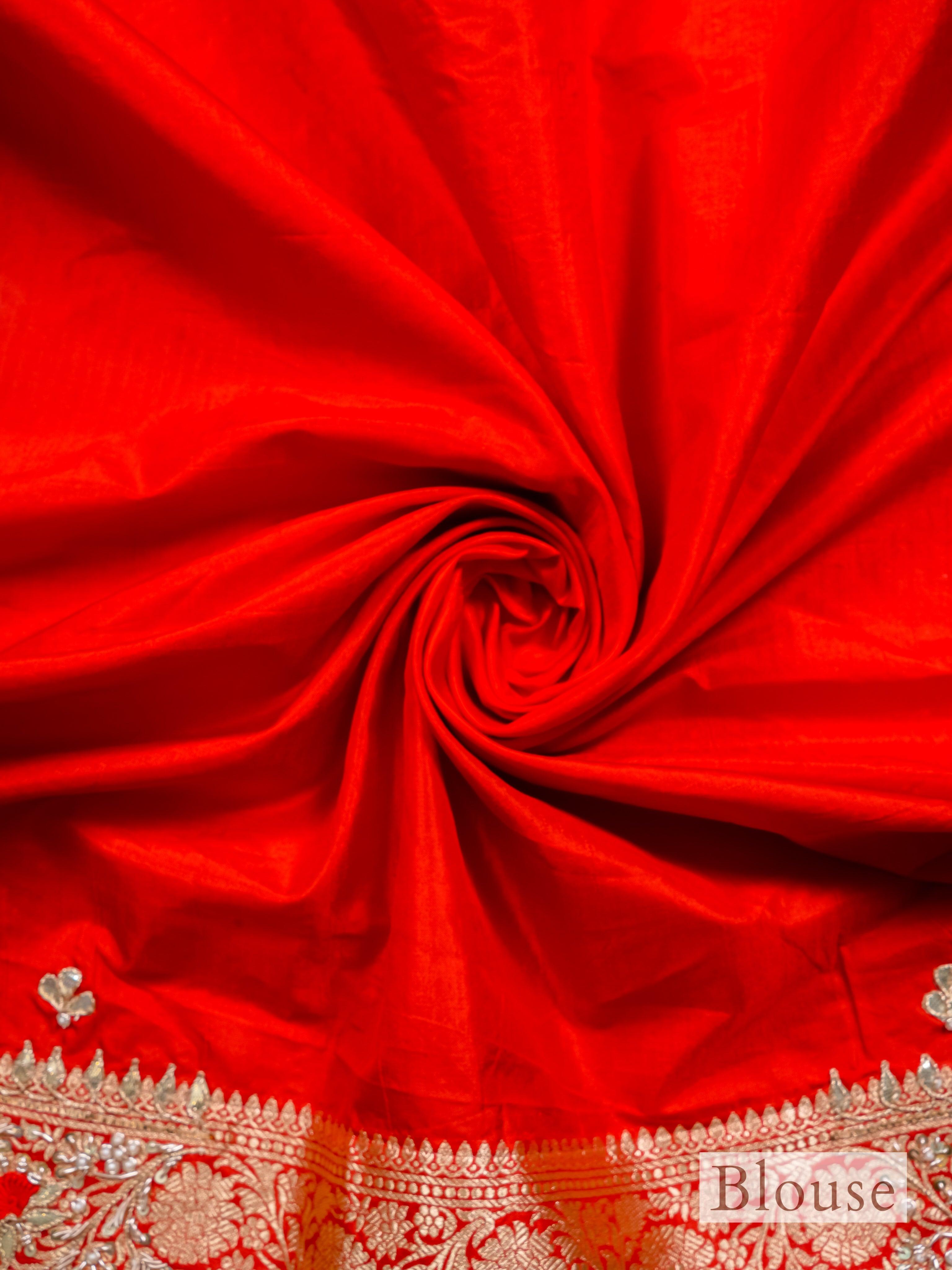 Handwoven Red Banarasi Katan Silk Saree - Sumangal Ekam