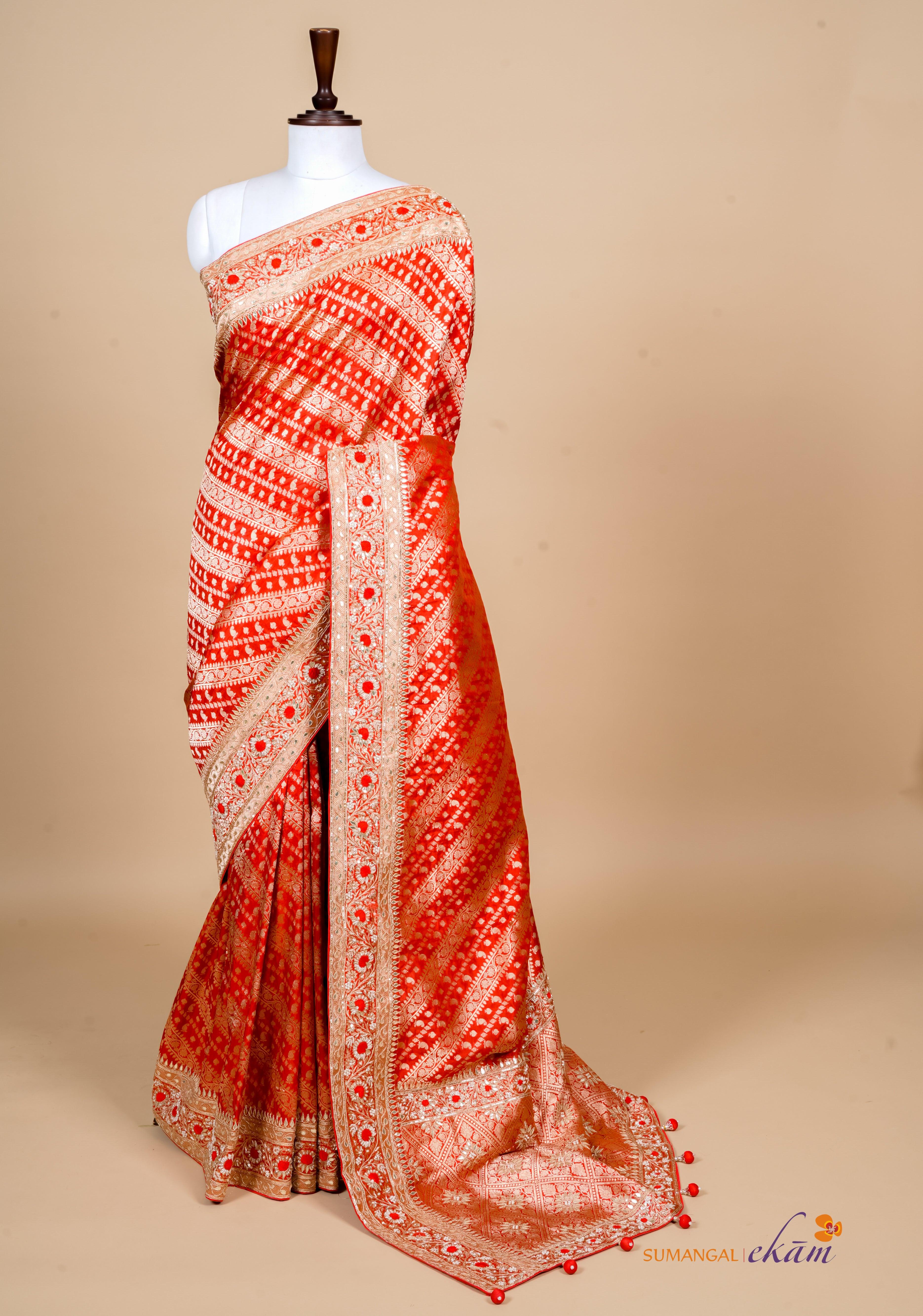 Handwoven Red Banarasi Katan Silk Saree - Sumangal Ekam