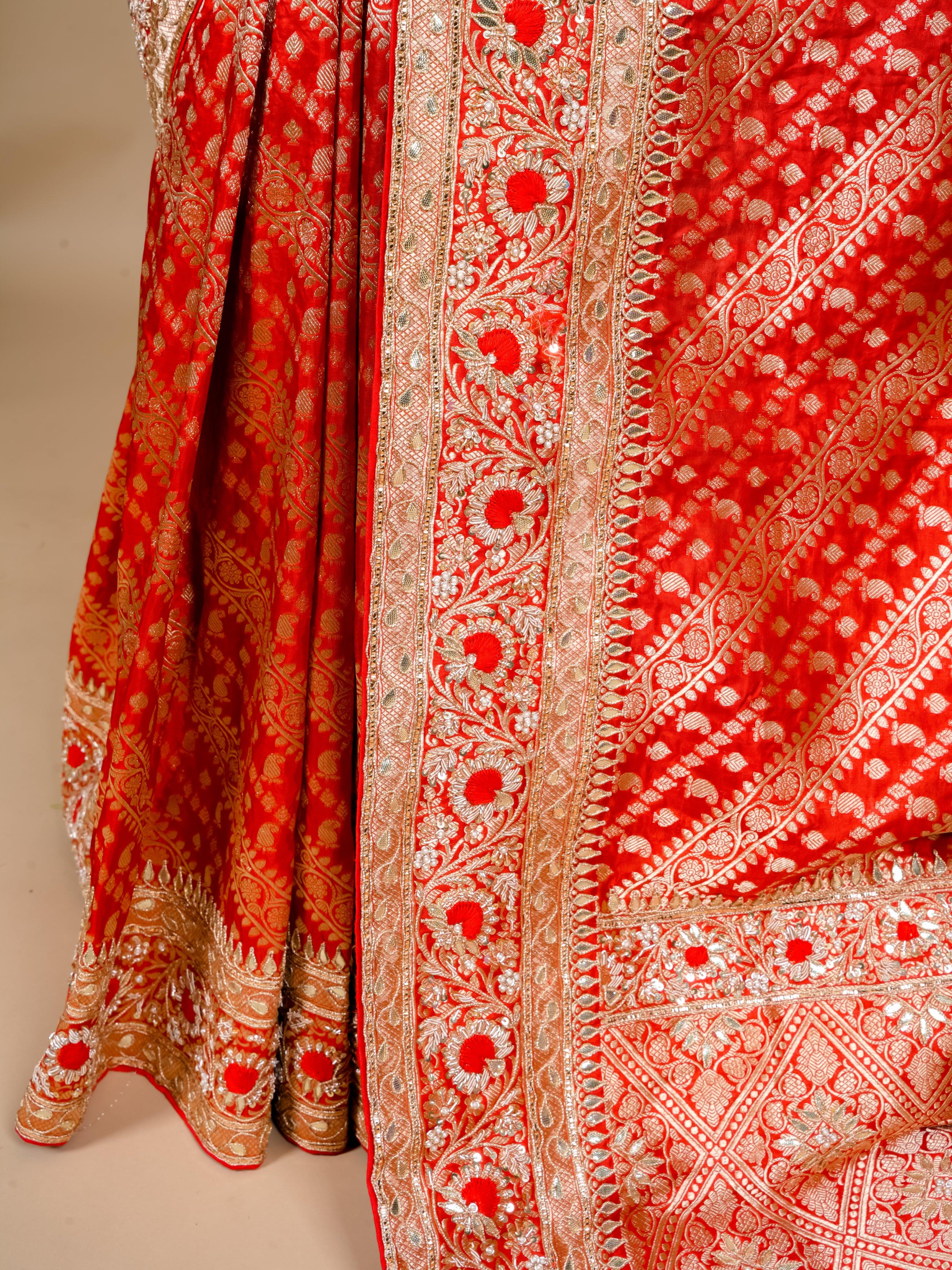 Handwoven Red Banarasi Katan Silk Saree - Sumangal Ekam