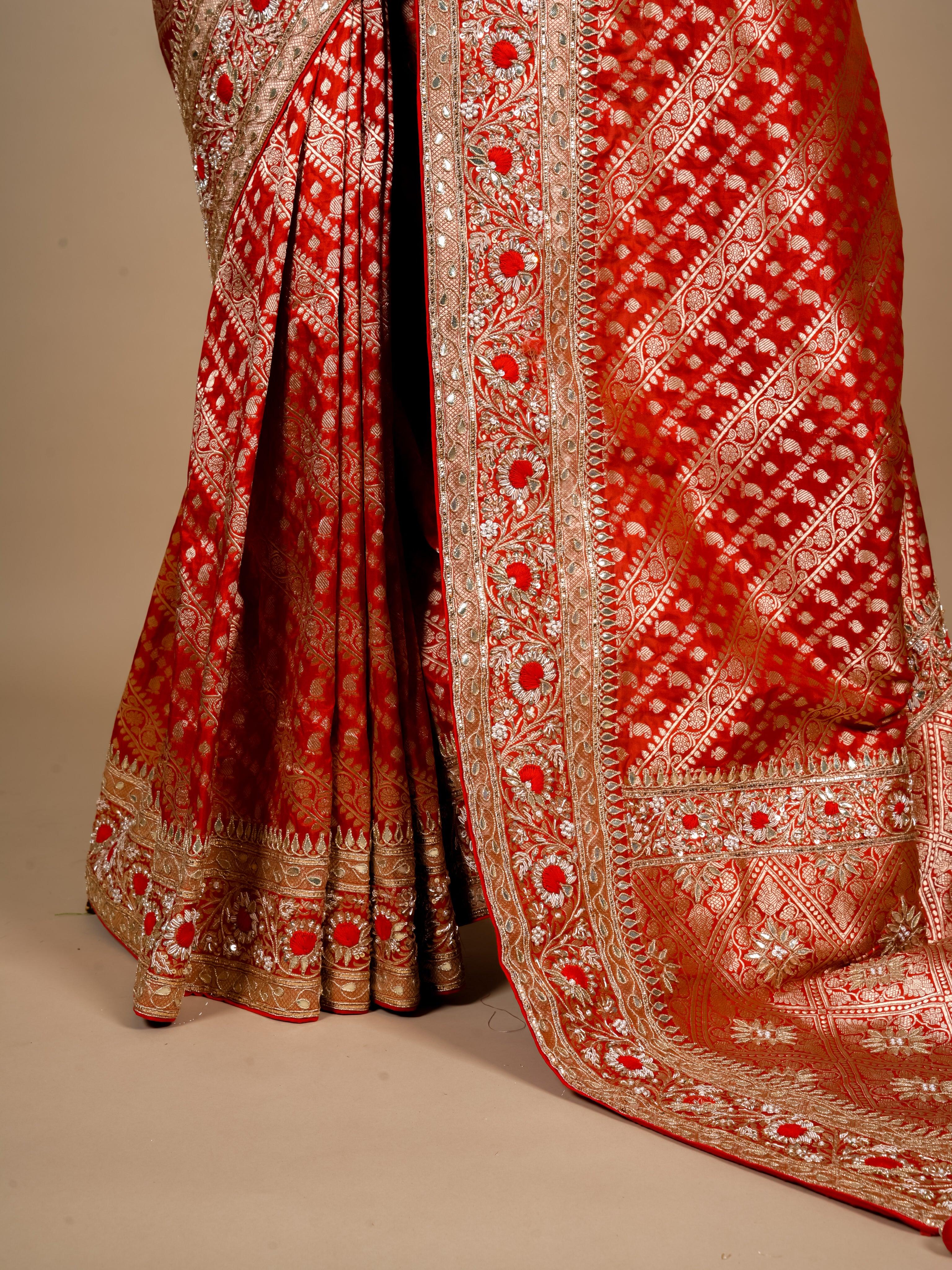 Handwoven Red Banarasi Katan Silk Saree - Sumangal Ekam