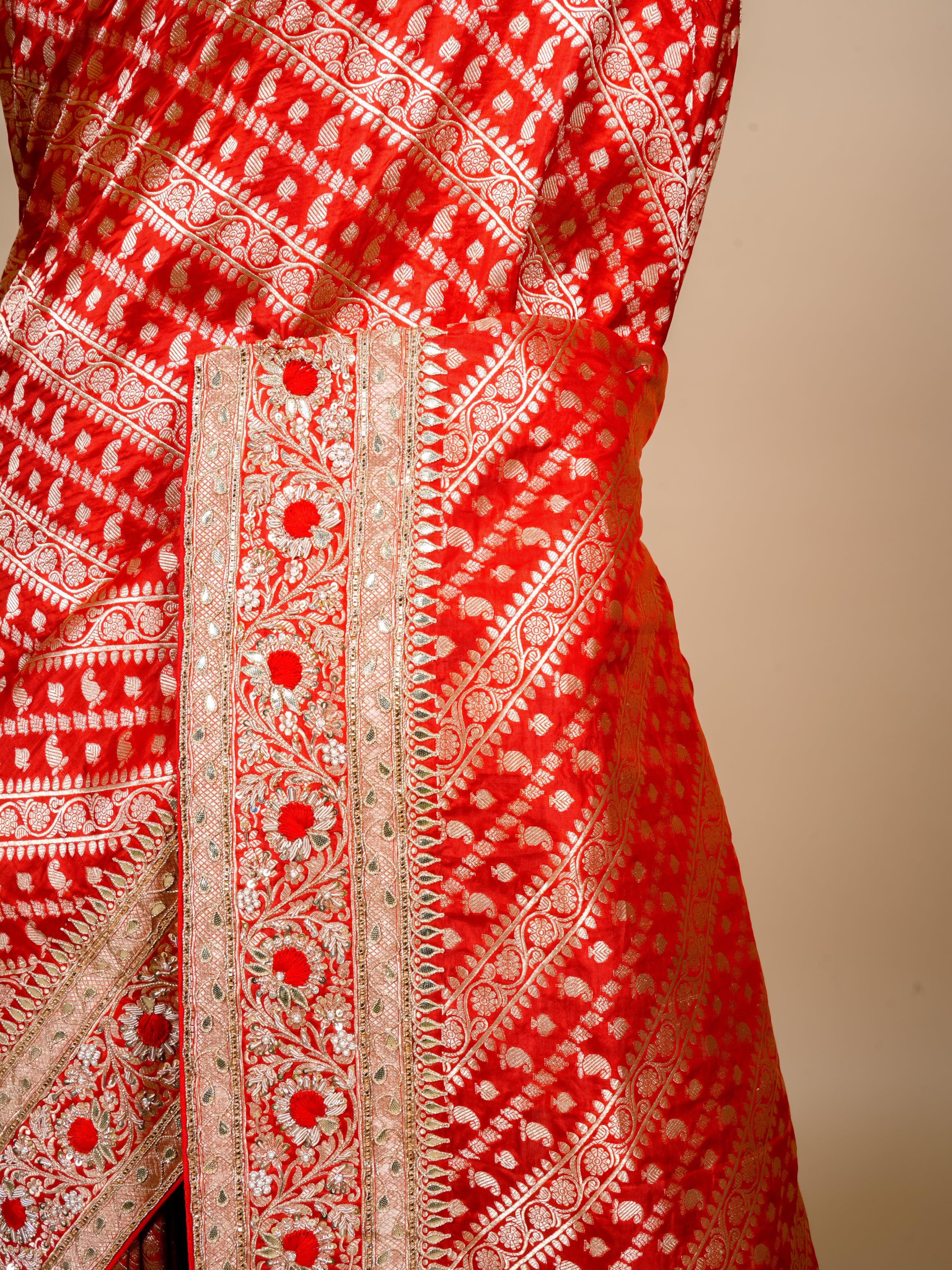 Handwoven Red Banarasi Katan Silk Saree - Sumangal Ekam
