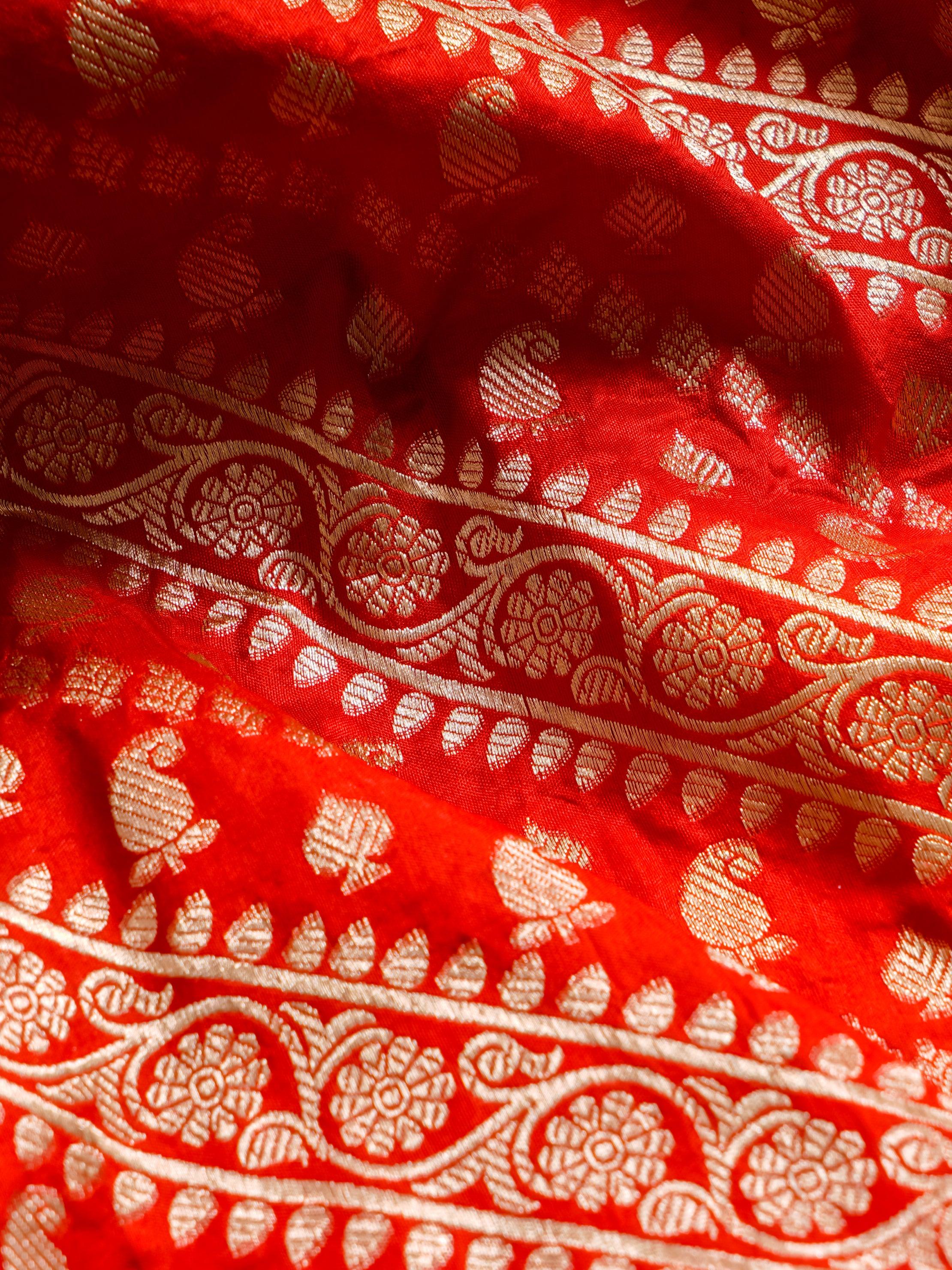 Handwoven Red Banarasi Katan Silk Saree - Sumangal Ekam