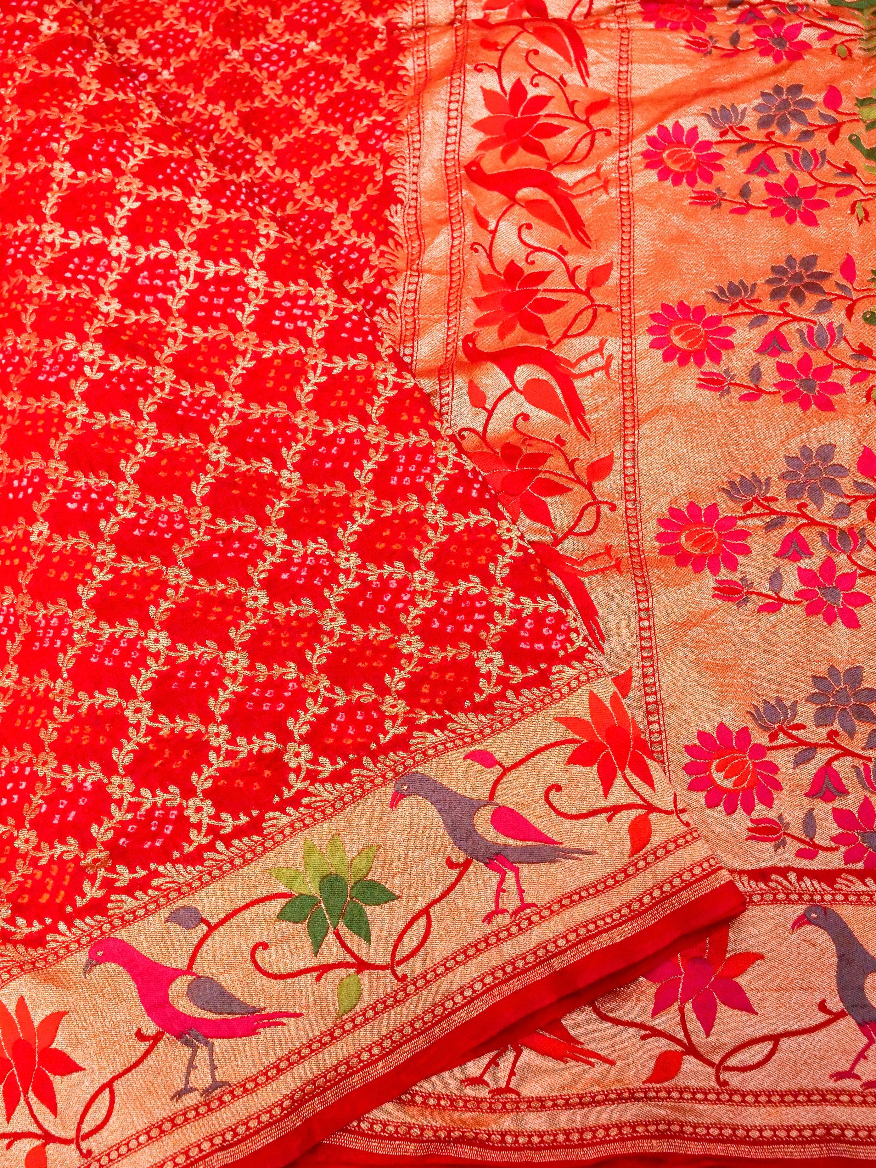 Handwoven Red Banarasi Georgette Silk Saree - Sumangal Ekam