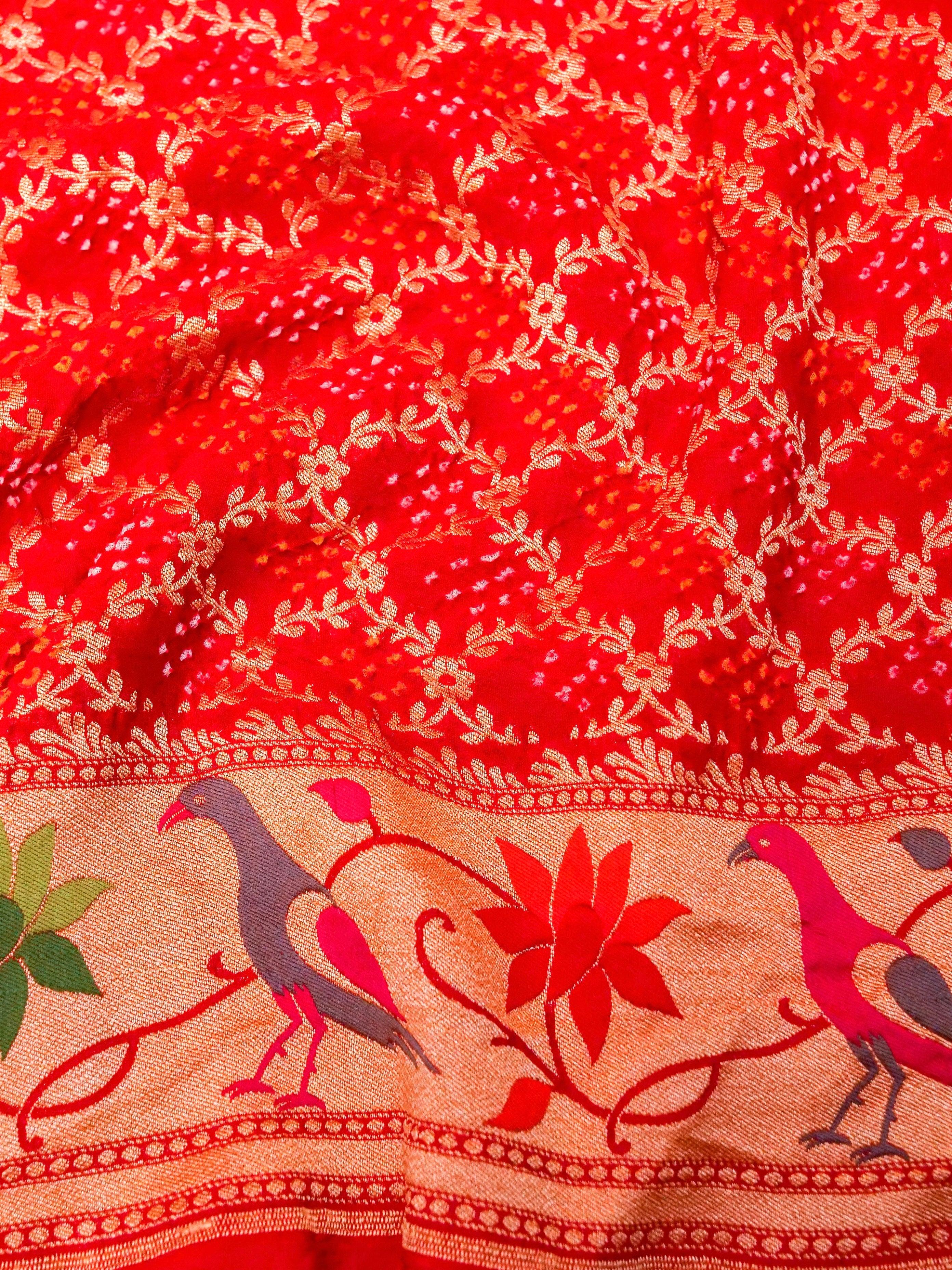 Handwoven Red Banarasi Georgette Silk Saree - Sumangal Ekam