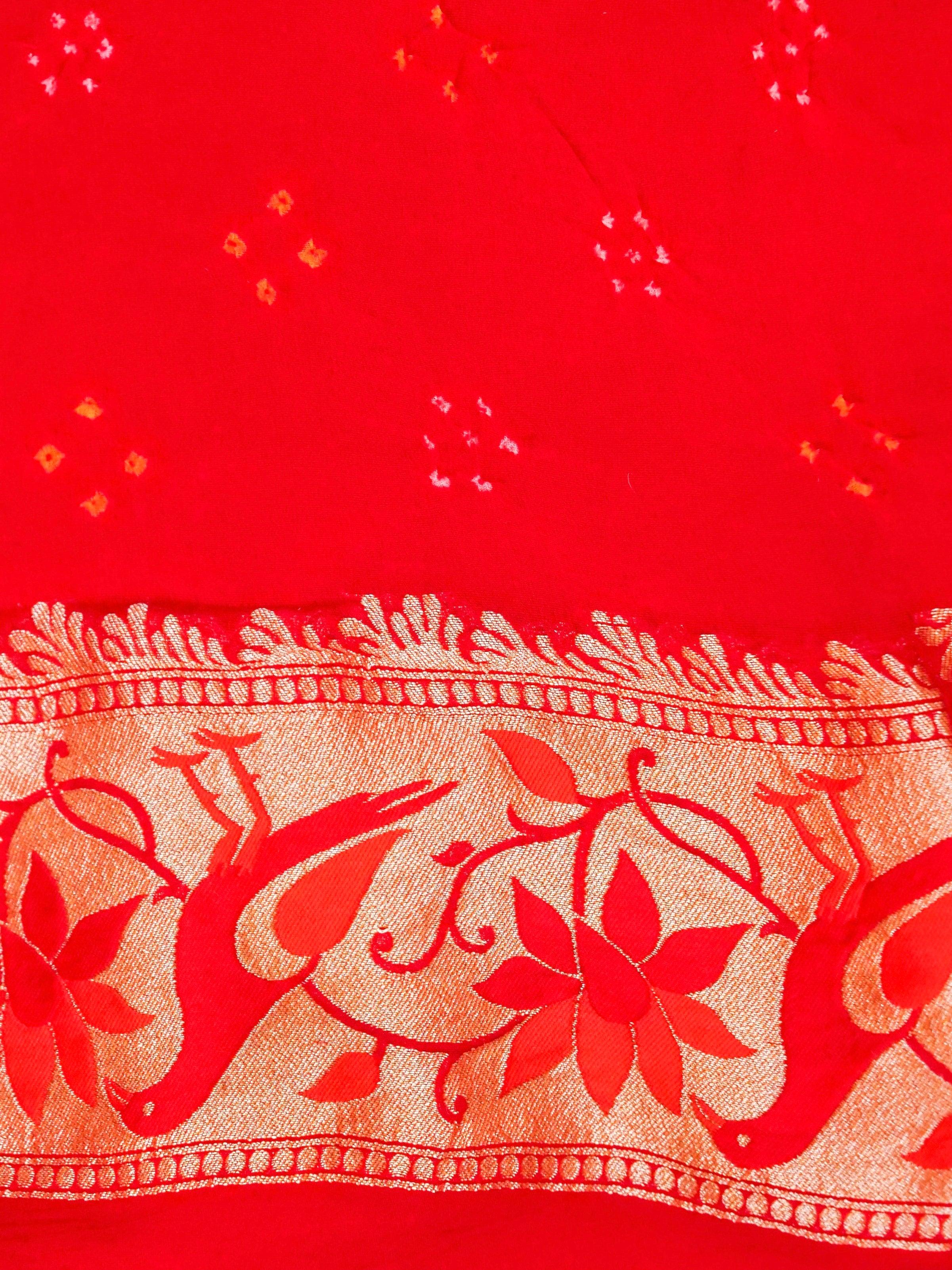 Handwoven Red Banarasi Georgette Silk Saree - Sumangal Ekam