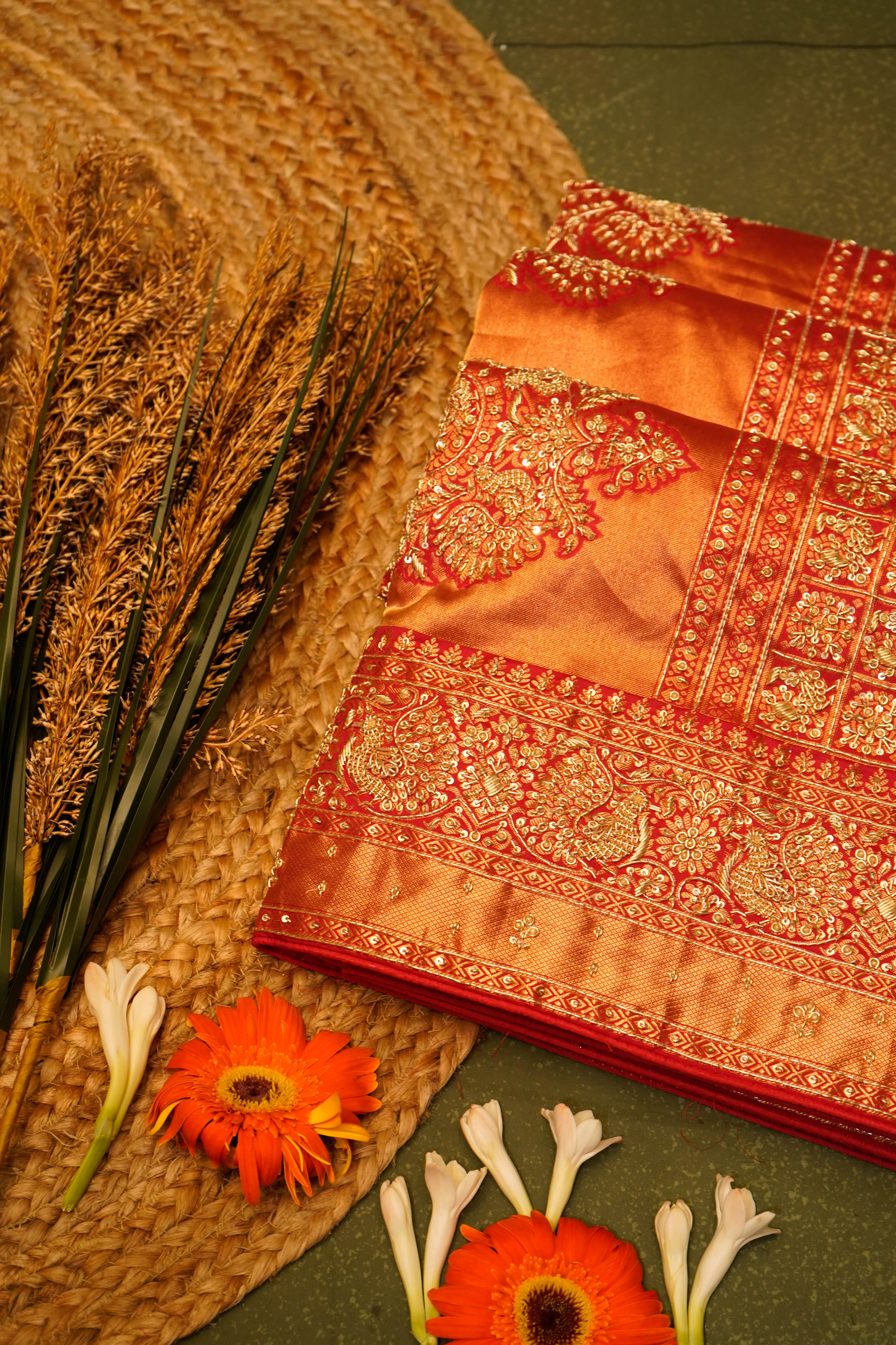 Designer Red Katan Silk Saree