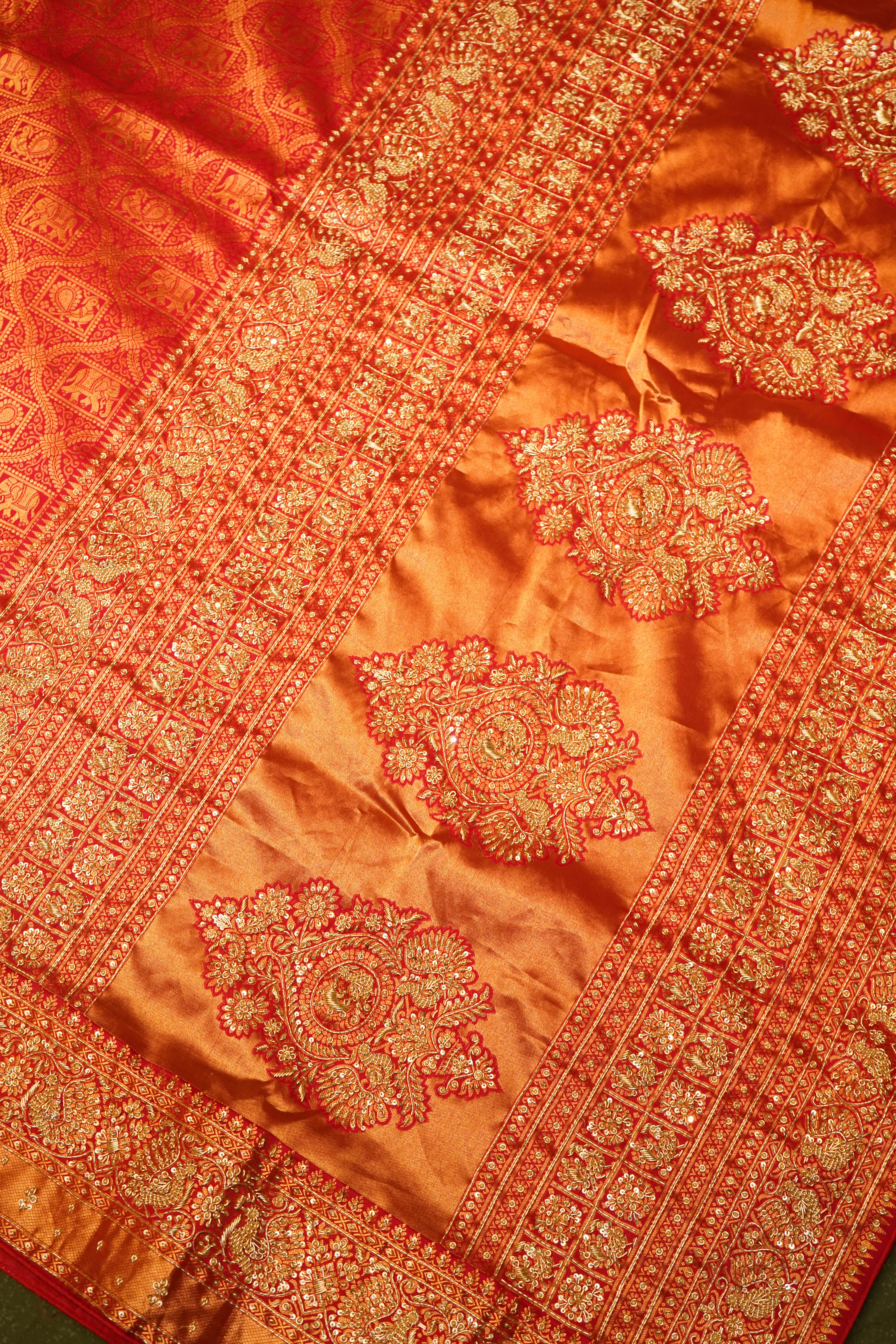Designer Red Katan Silk Saree