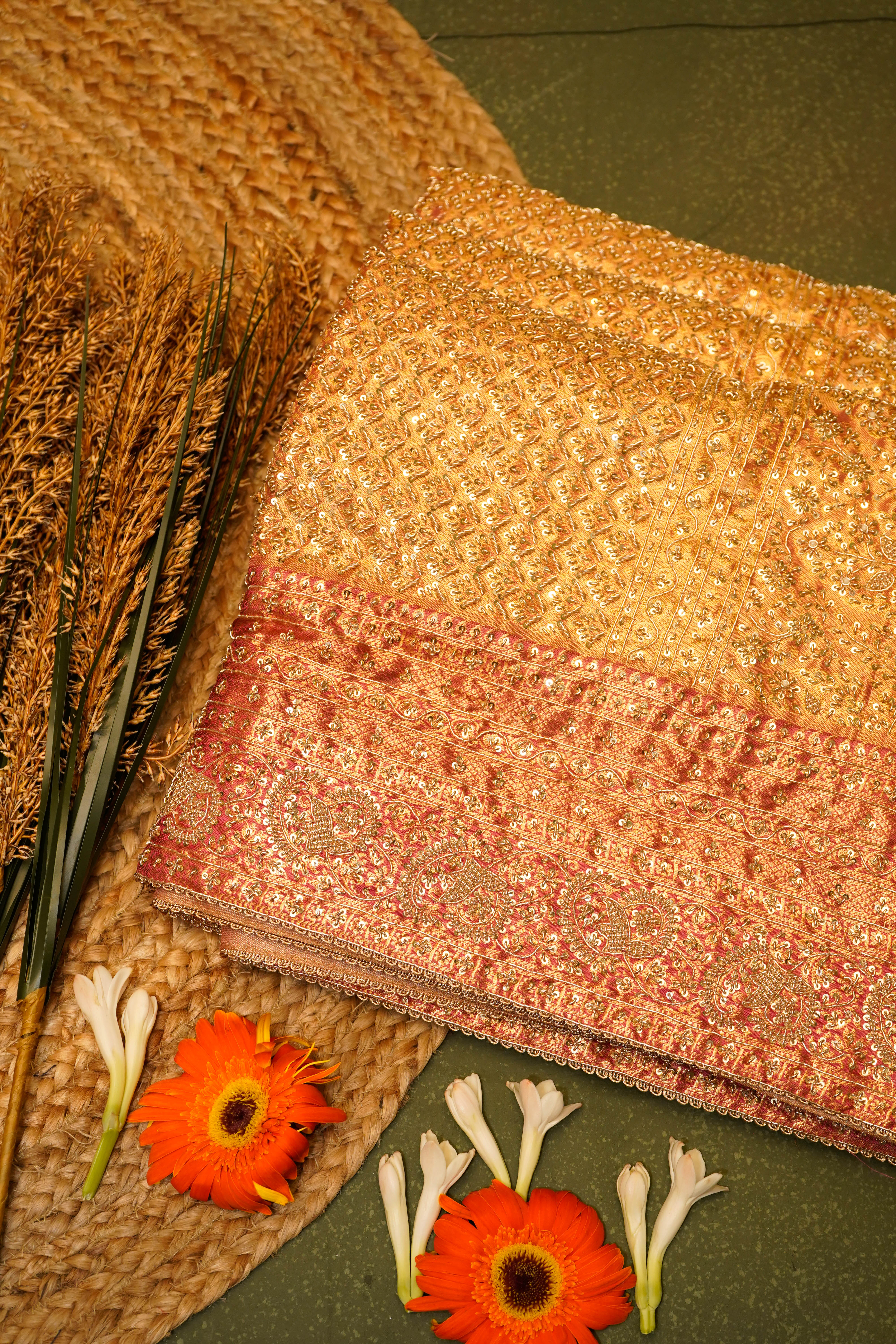 Designer Golden Katan Silk Saree