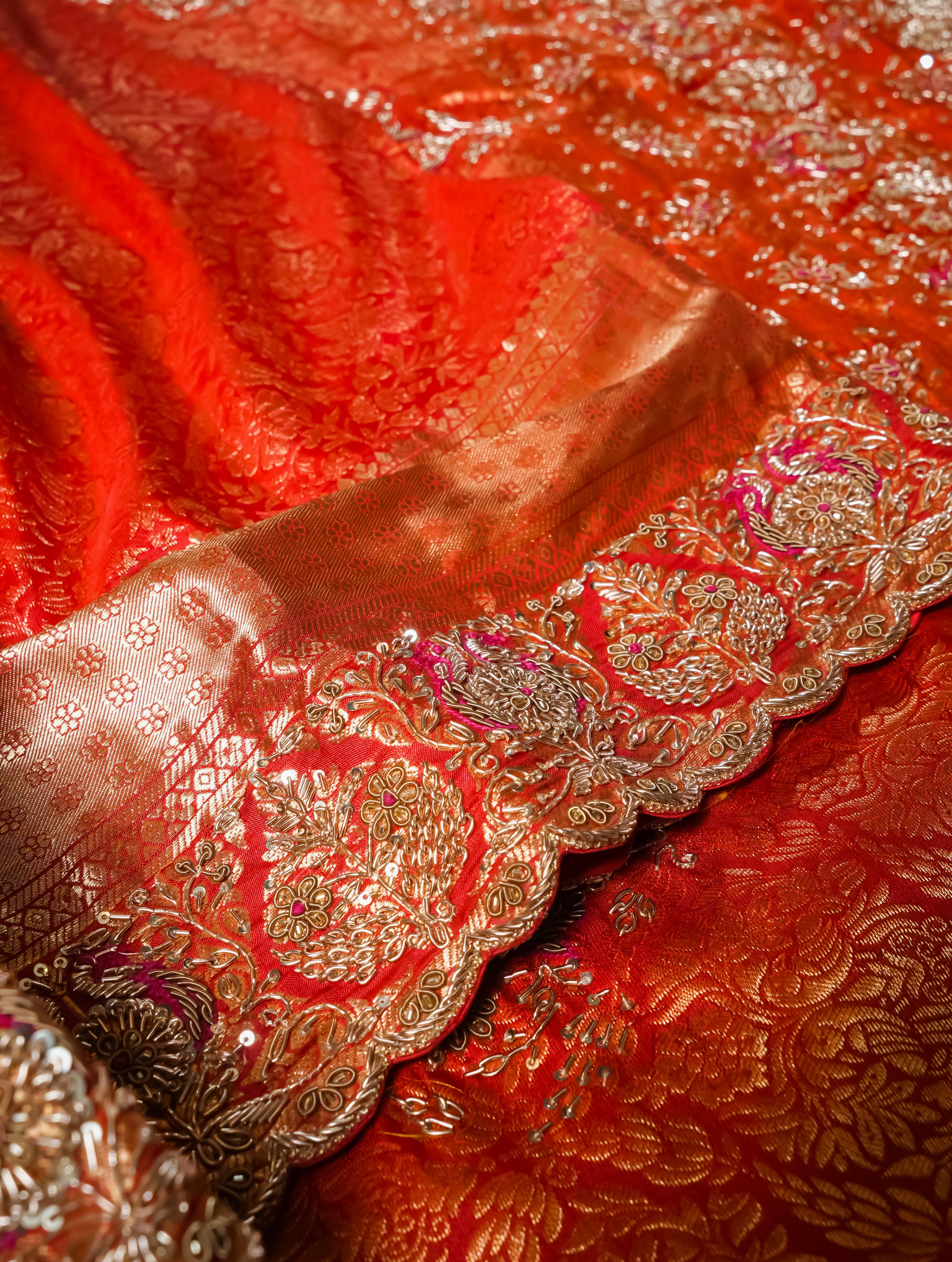 Designer Red Katan Silk Saree - Sumangal Ekam