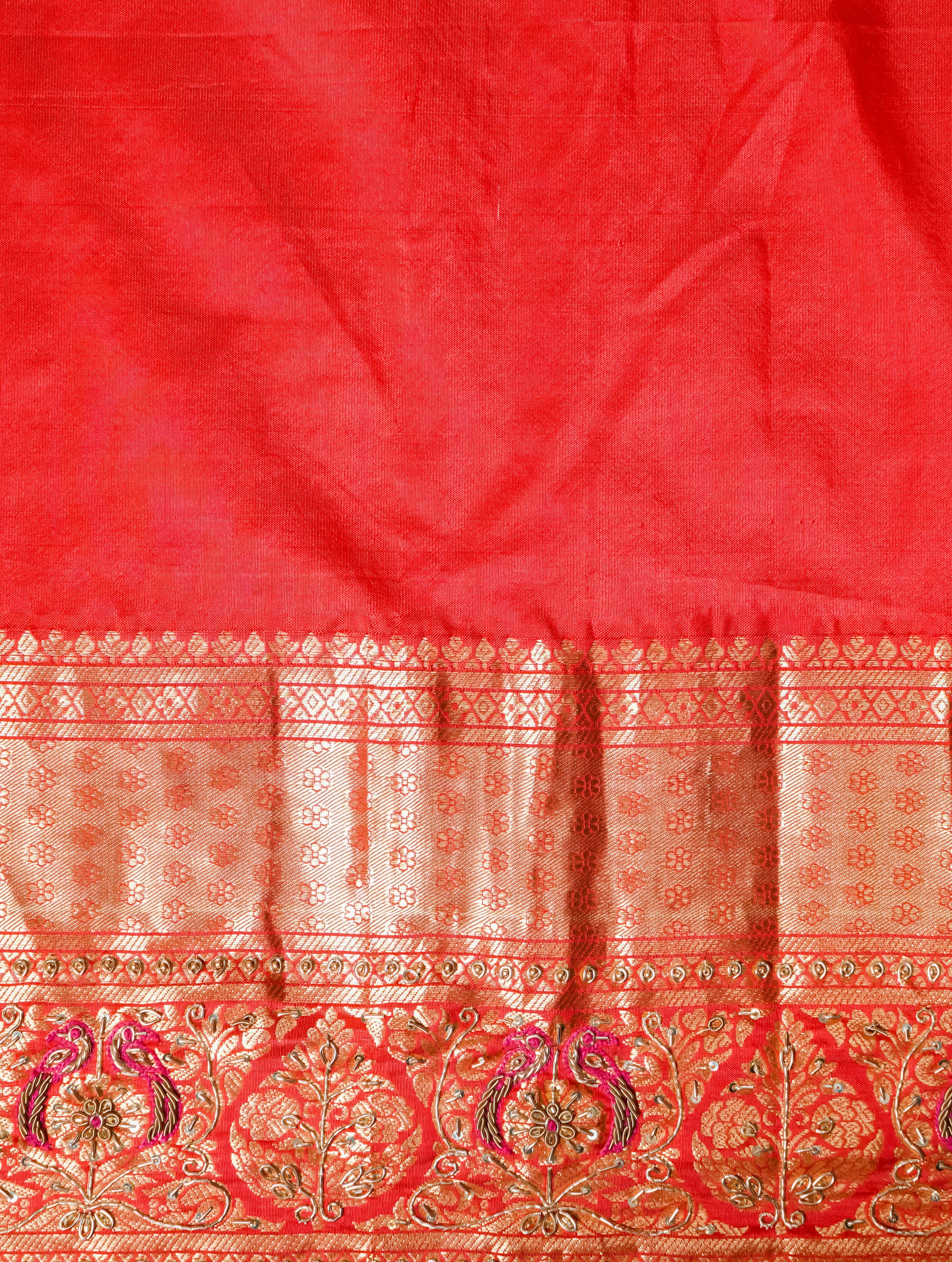 Designer Red Katan Silk Saree - Sumangal Ekam