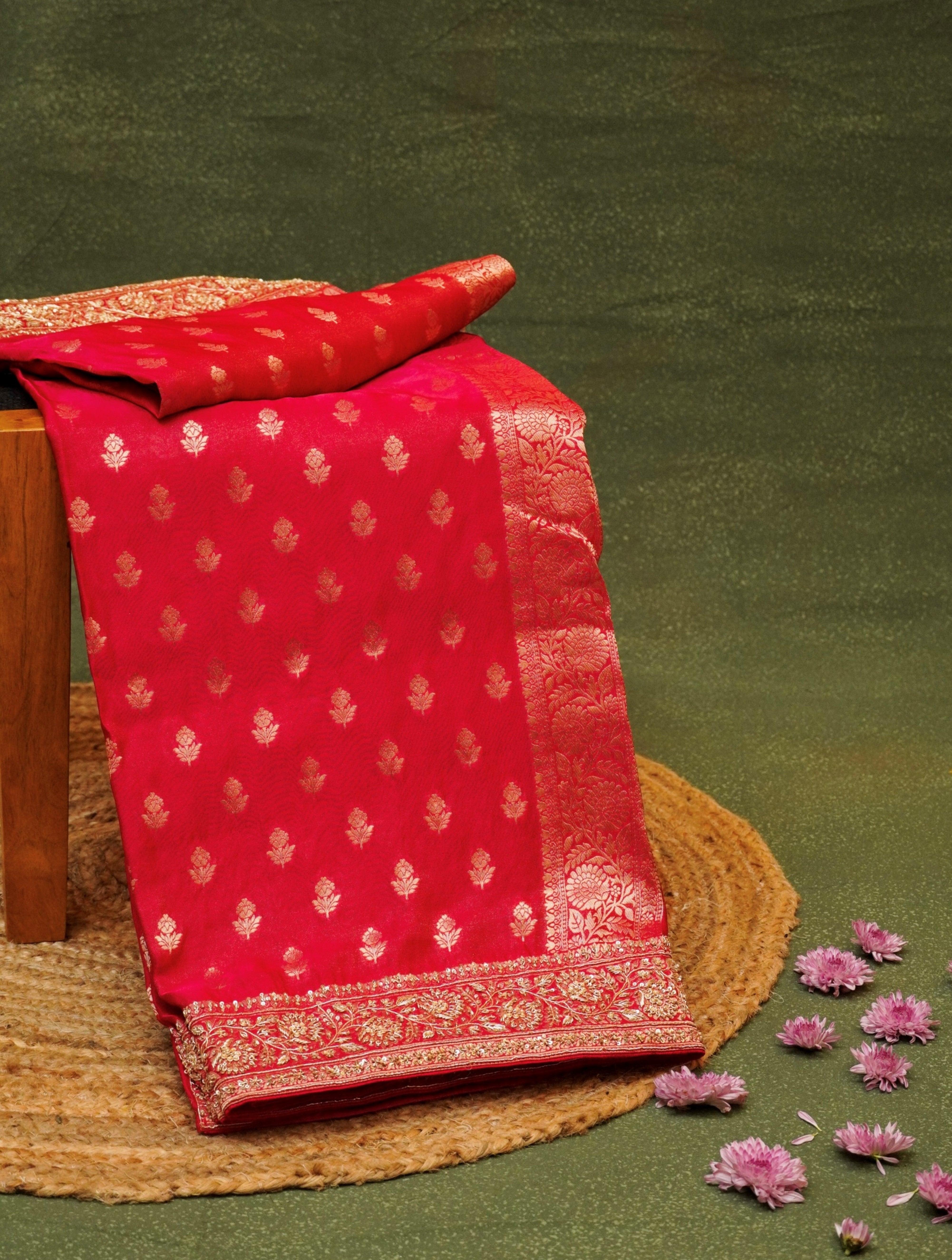 Designer Pink Katan Silk Saree