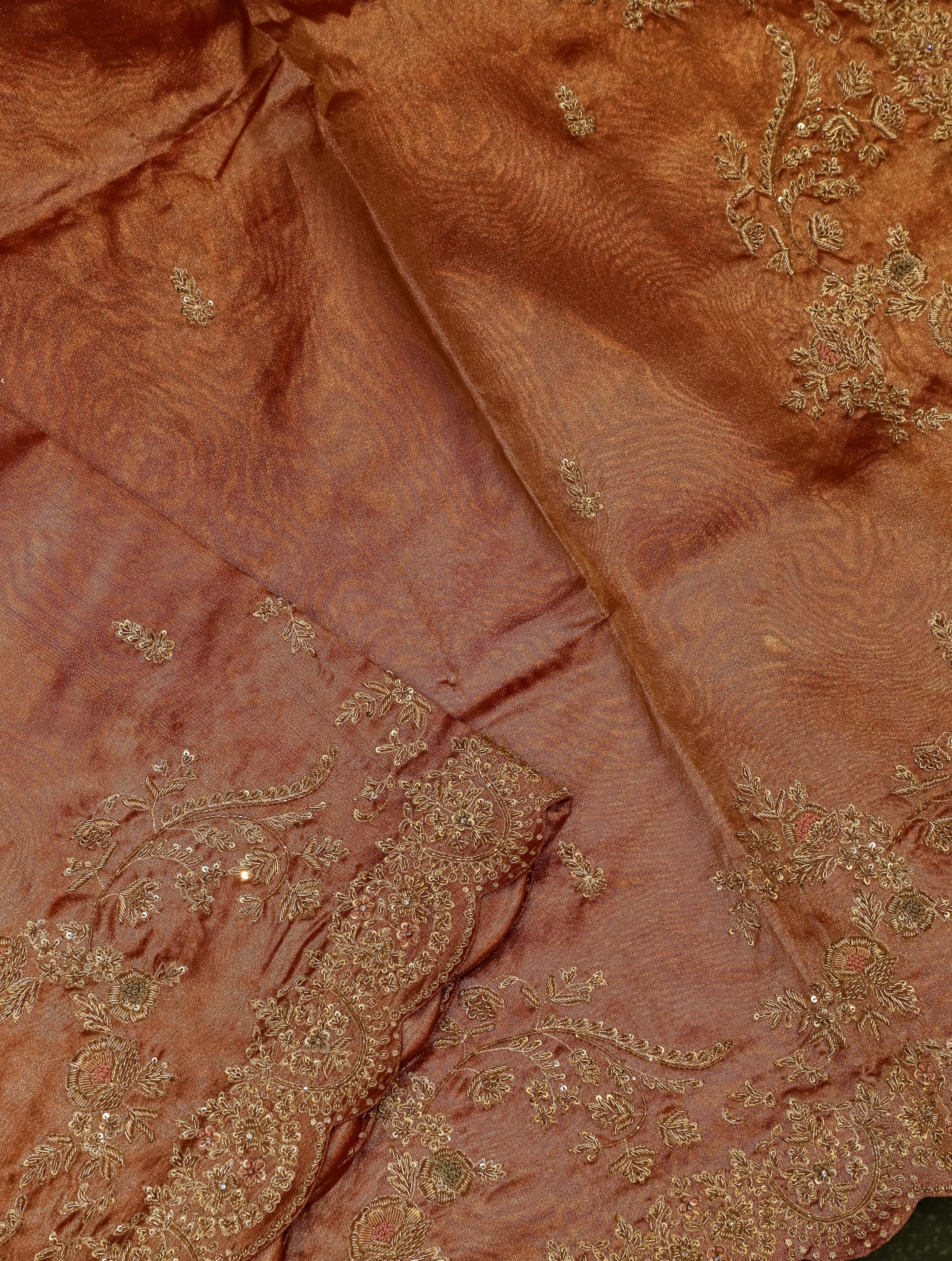 Designer Rust Tissue Silk Saree - Sumangal Ekam