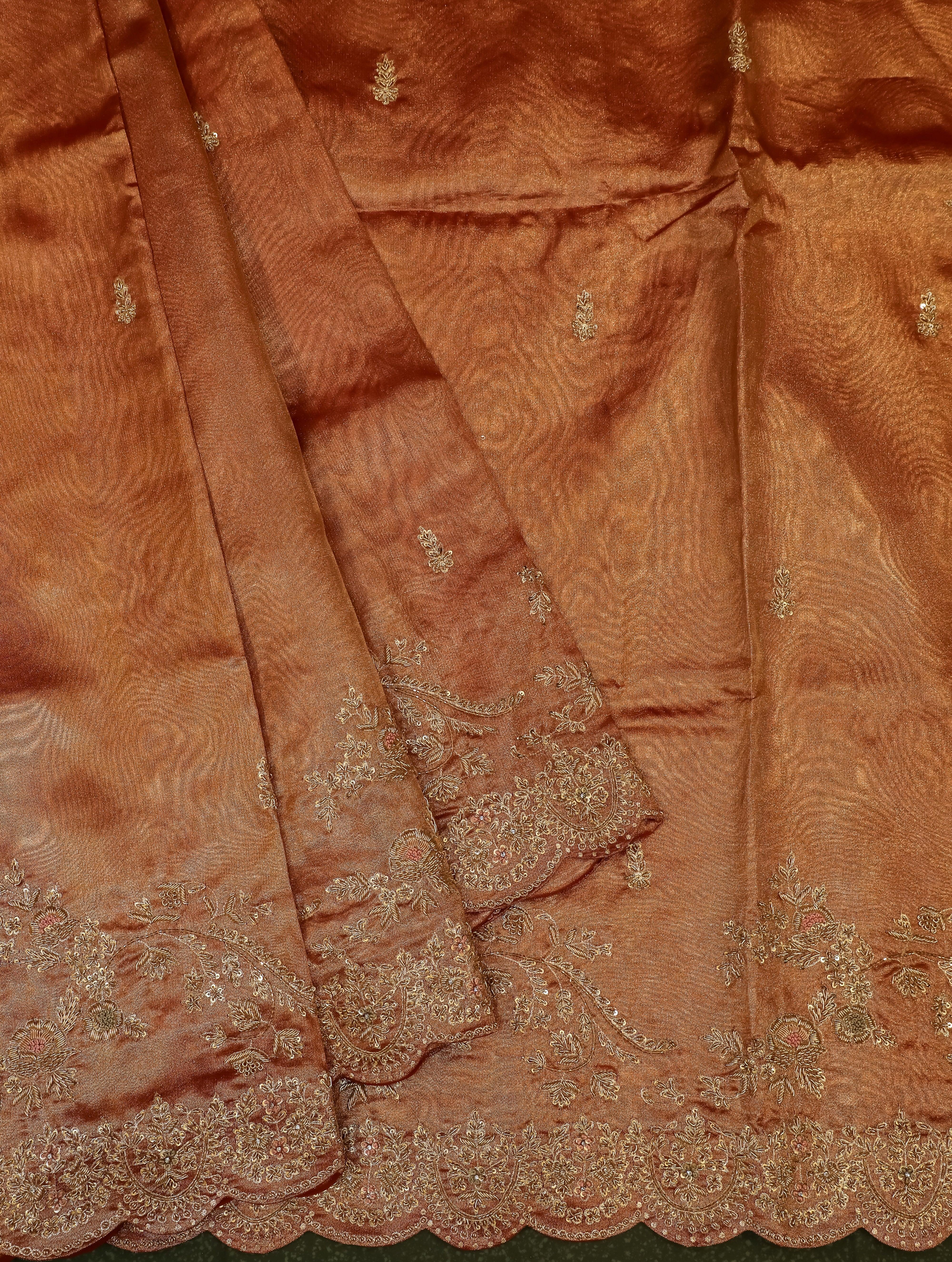 Designer Rust Tissue Silk Saree - Sumangal Ekam