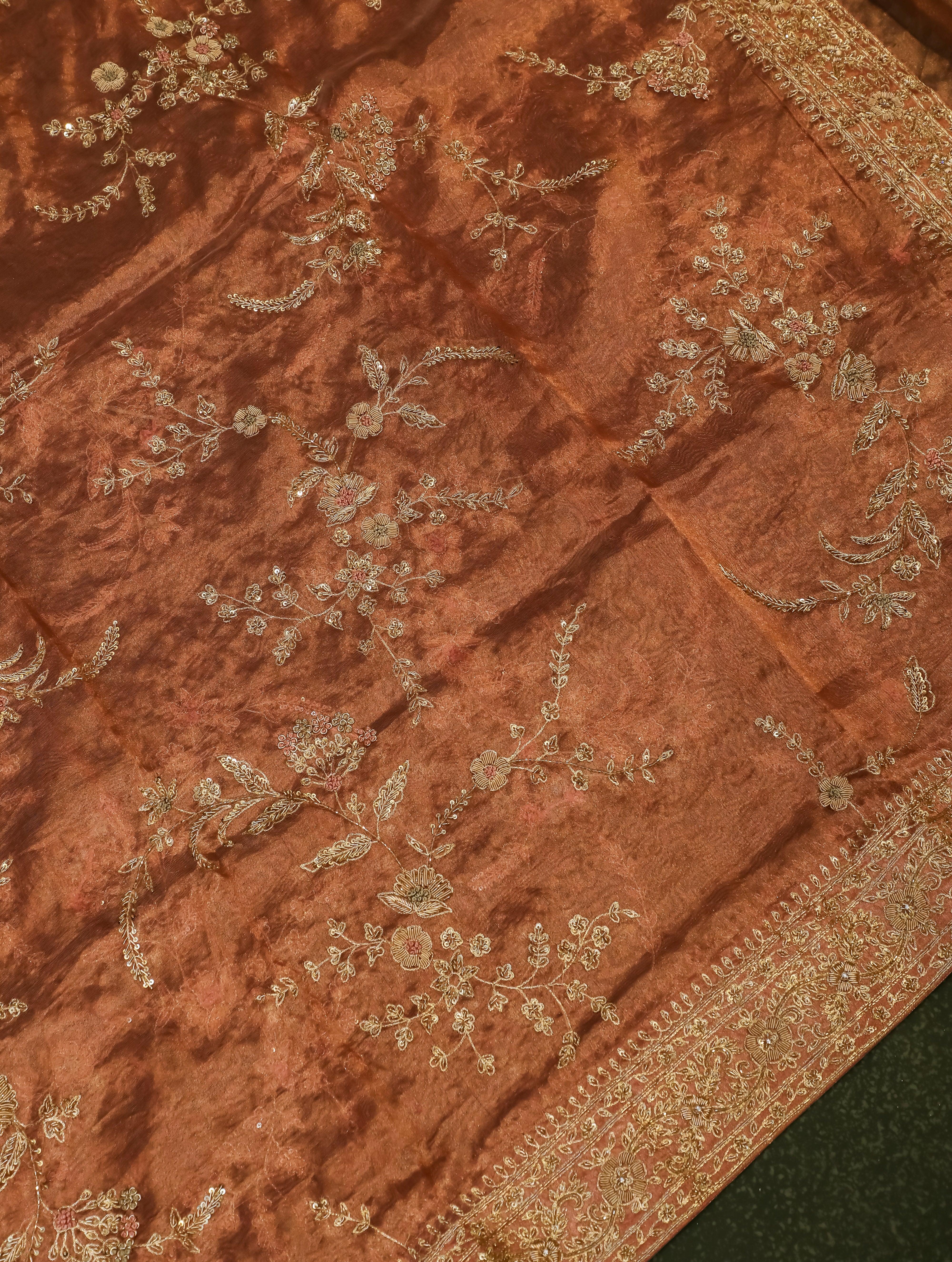 Designer Rust Tissue Silk Saree - Sumangal Ekam