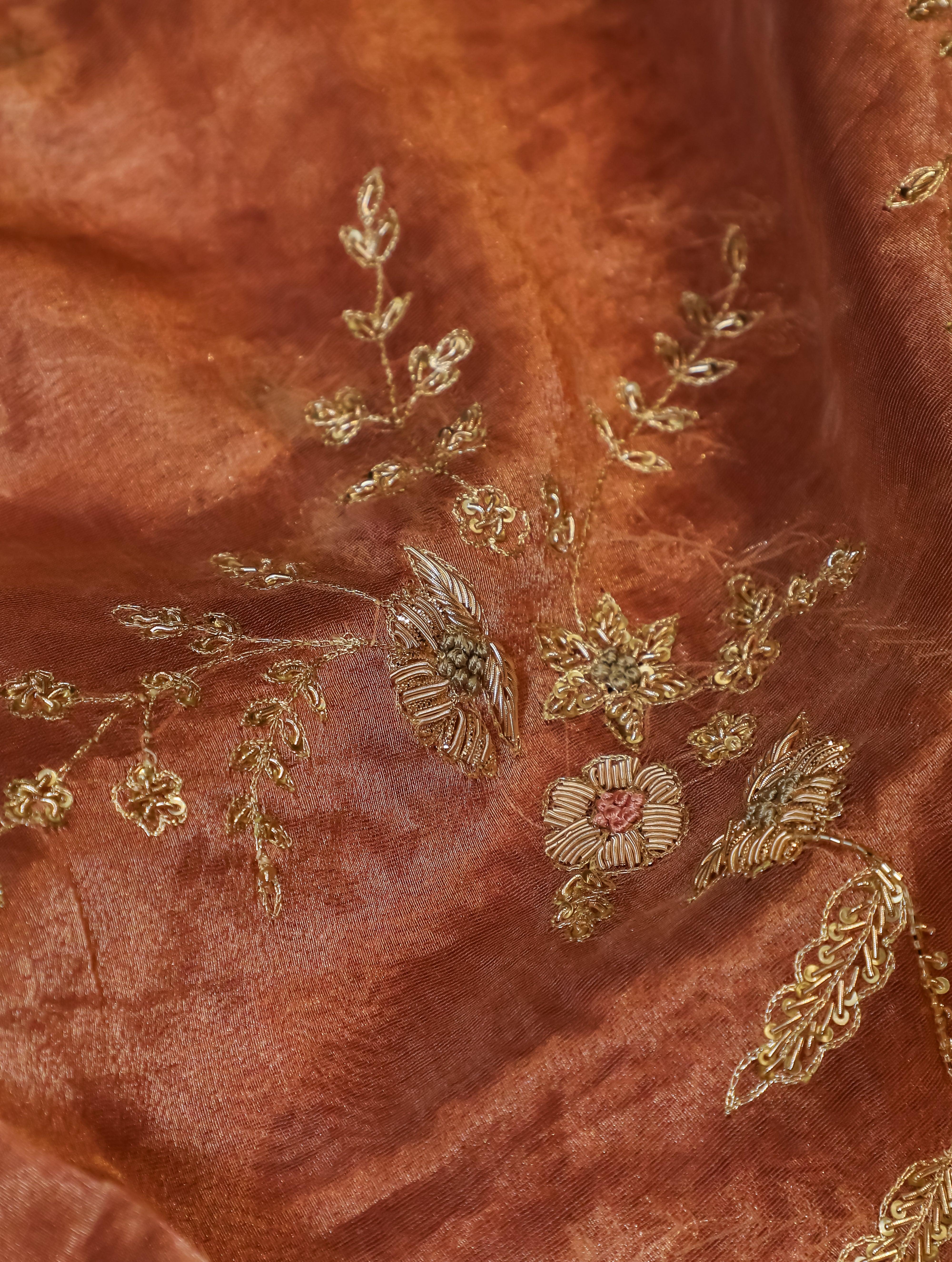 Designer Rust Tissue Silk Saree - Sumangal Ekam