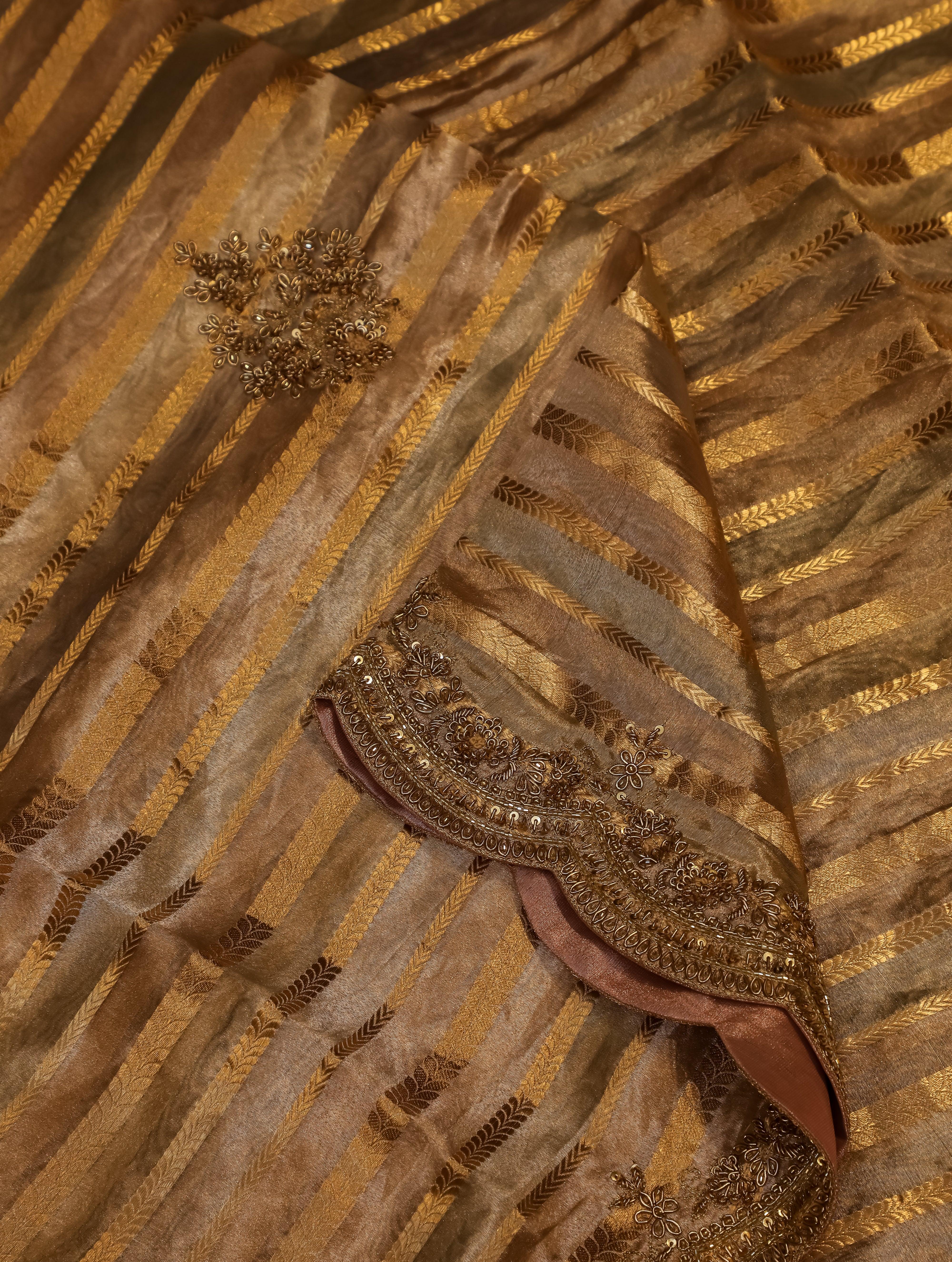 Designer Rose Gold Tissue Silk Saree - Sumangal Ekam